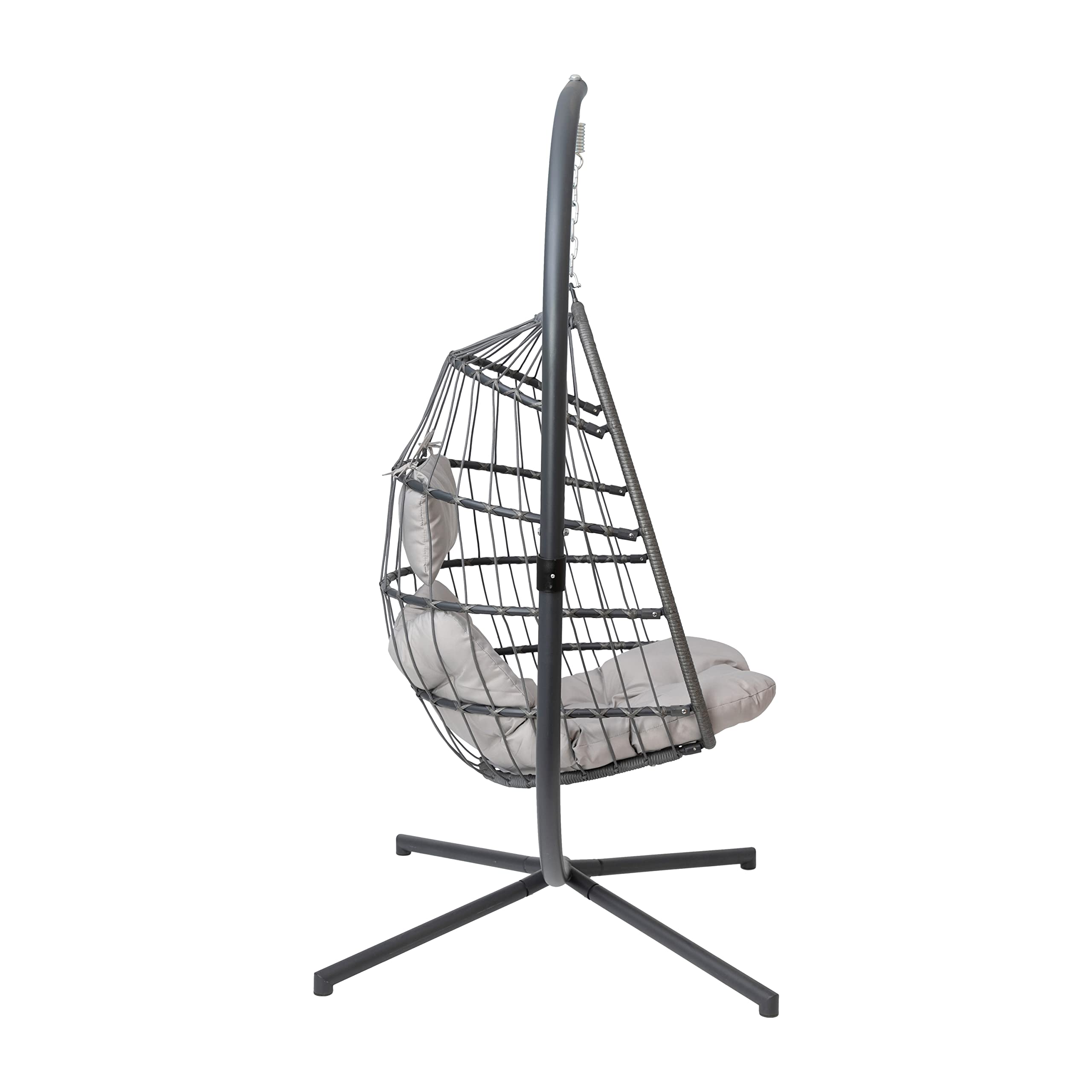 Flash Furniture Cleo Indoor/Outdoor Hanging Egg Chair with Gray Frame & Cushions - Black Powder-Coated C-Stand - Perfect for Patio, Garden, Poolside & Balcony Relaxation
