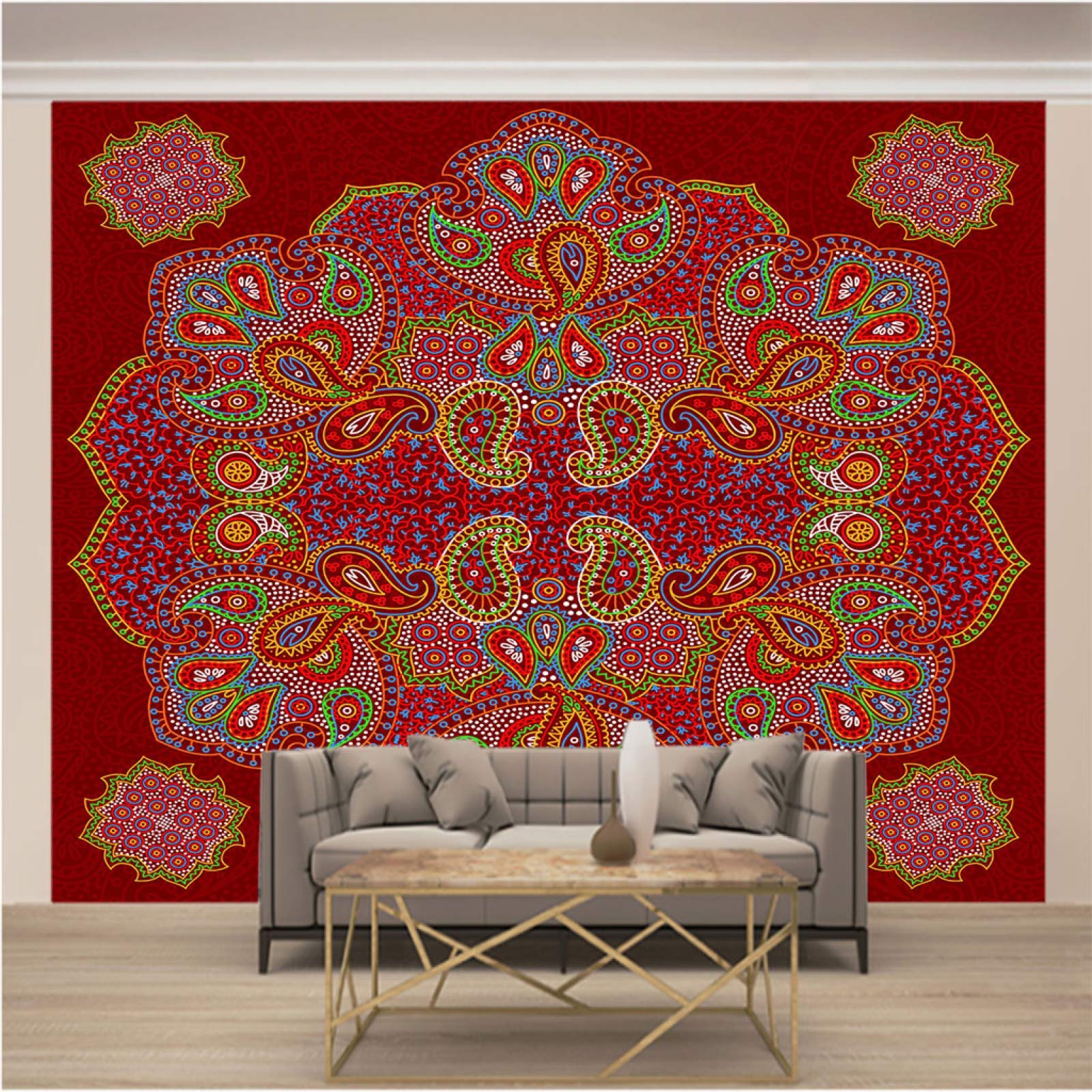 3D Removable Peel and Stick Wallpaper - Red National Style Pattern Self-Adhesive Wall Mural for Modern Home Decor | Perfect for Living Room, Bedroom, Dining Room & Office Wall Art
