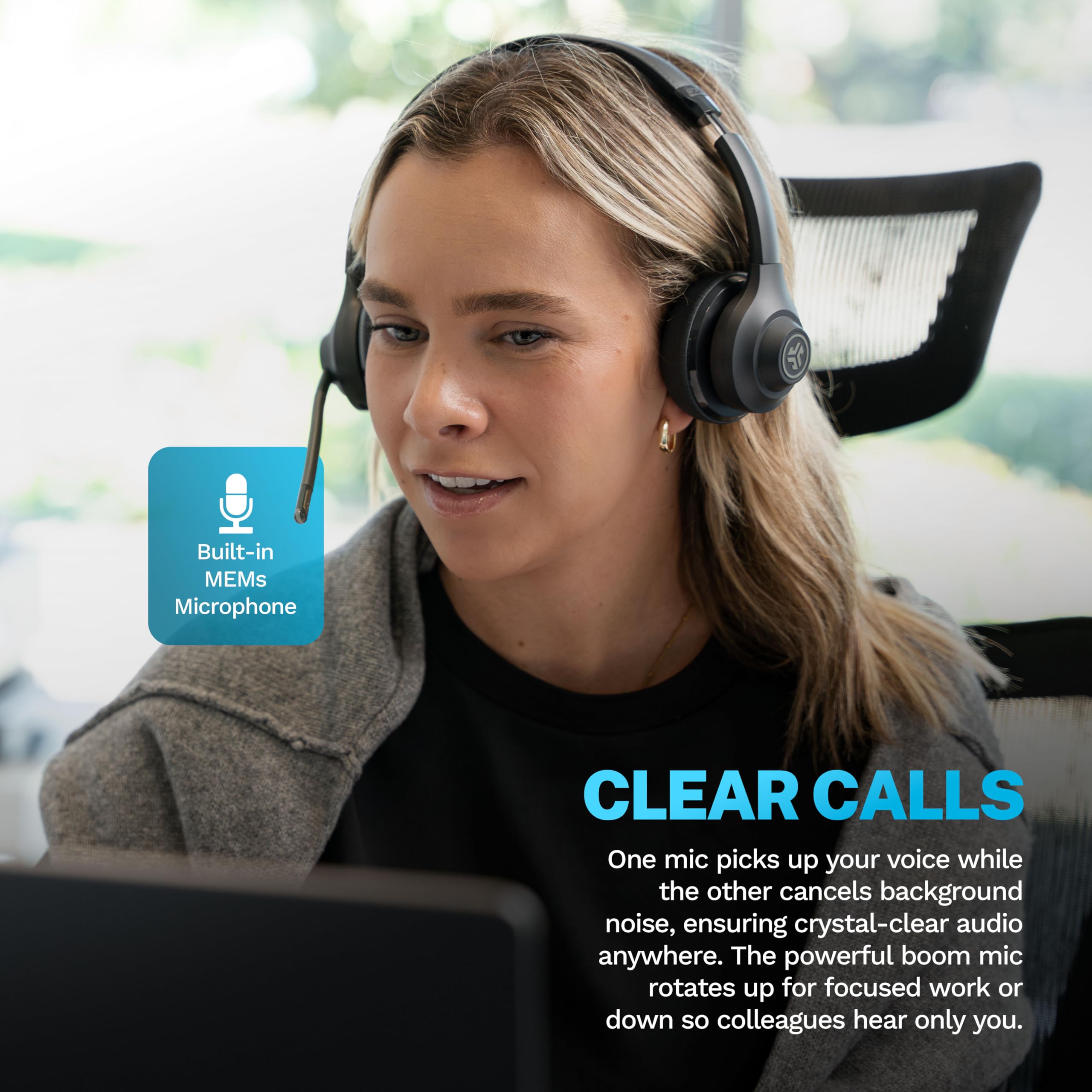 JLab Go Work Gen 2 Wireless Headphones with Mic - 55+ Hours Playtime, Bluetooth 5.0 for PC/Laptop/Mobile, Multipoint Connectivity, USB Dongle Option - Perfect for Remote Work, Video Calls & Online Meetings