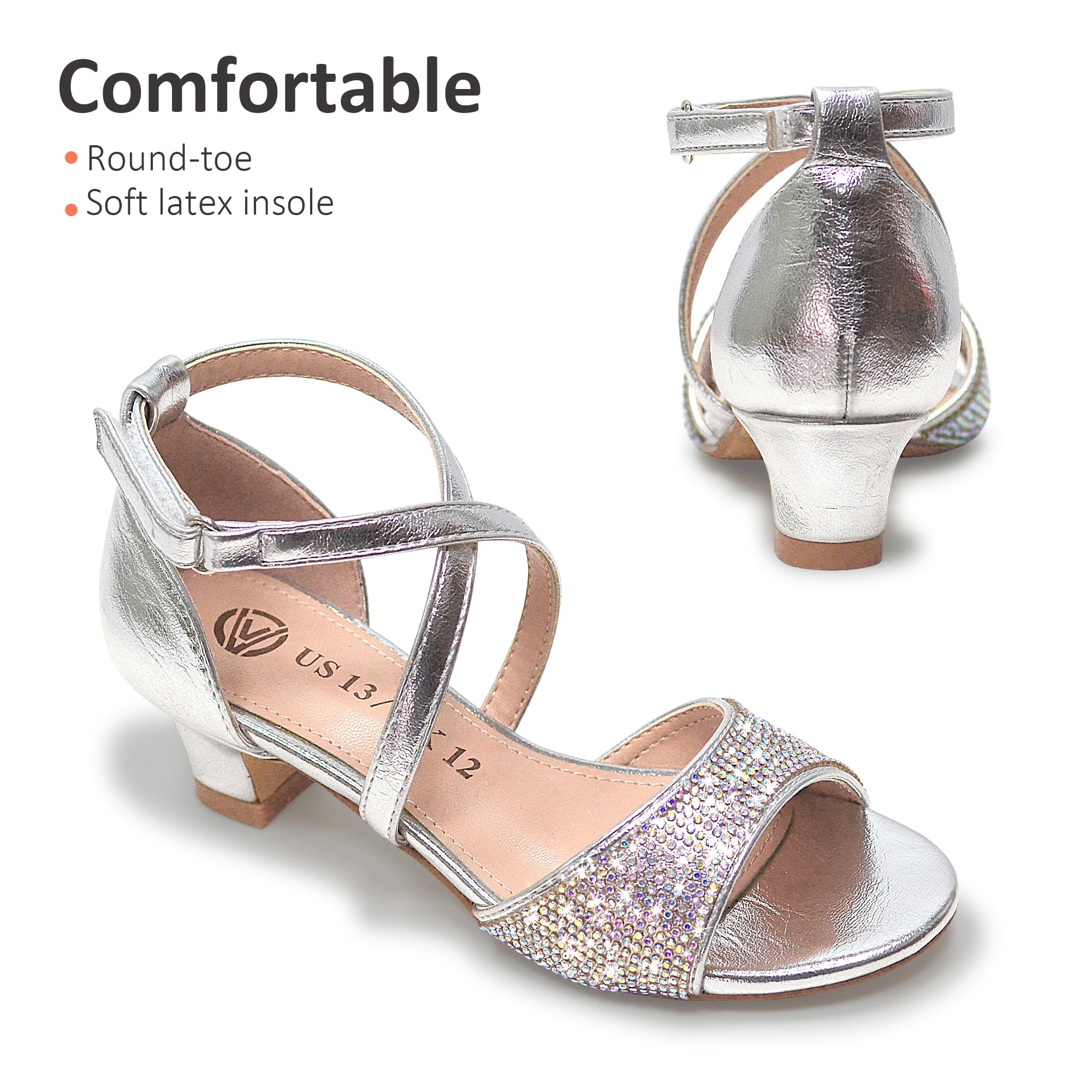 Vonair Girls Open Toe Heels Sandals - Dressy Wedding Party Shoes for Toddler & Little Girls - Perfect for Flower Girl, Birthday, Special Occasions