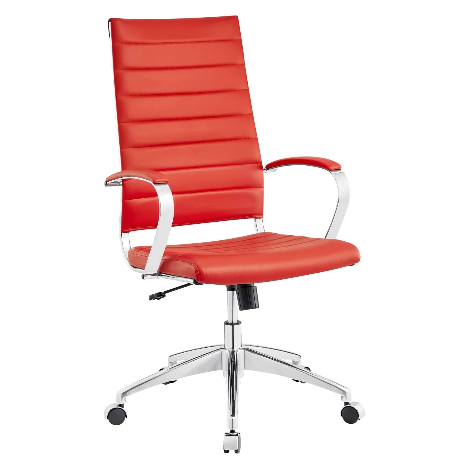 Modway Jive Ribbed High Back Executive Office Chair - Ergonomic Swivel Task Chair with Adjustable Arms in Red | Perfect for Home Office & Corporate Workspaces