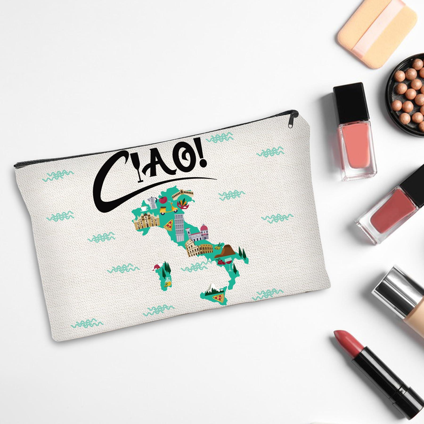 Italy Themed Makeup Bag for Women - Italian Travel Cosmetic Pouch with Zipper, Perfect Gift for Italy Lovers & Travel Essentials - Great for Vacation, Business Trips & Daily Use