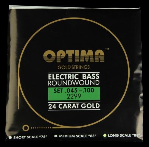 Optima 24K Gold Plated Bass Guitar Strings (45-100 Gauge) - Premium Sound for Professional Musicians & Studio Recording