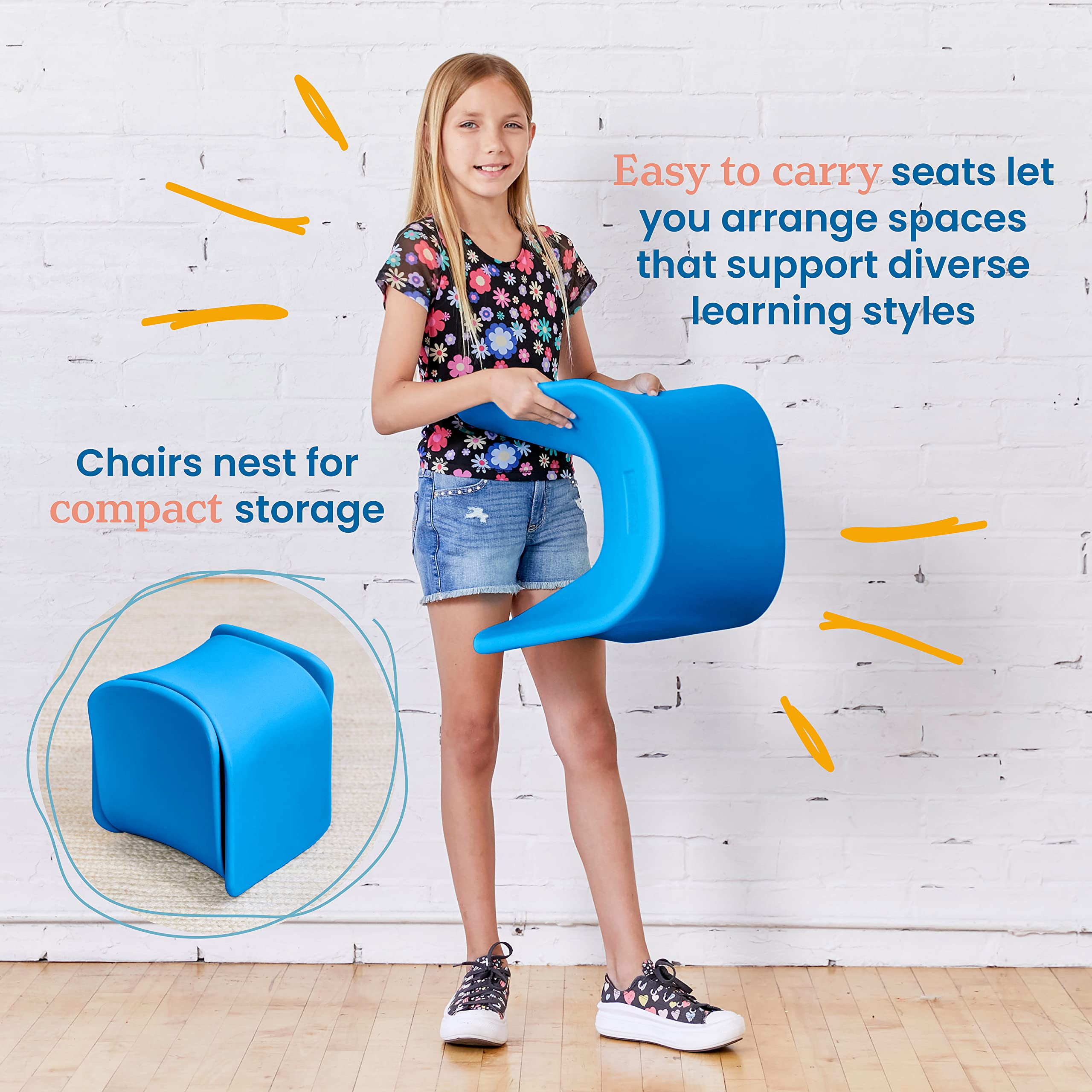 ECR4Kids Wave Seat - 14in to 15.1in Adjustable Height Wobble Stool, Blue (2-Pack) - Perfect for Classroom, Office & Home Use