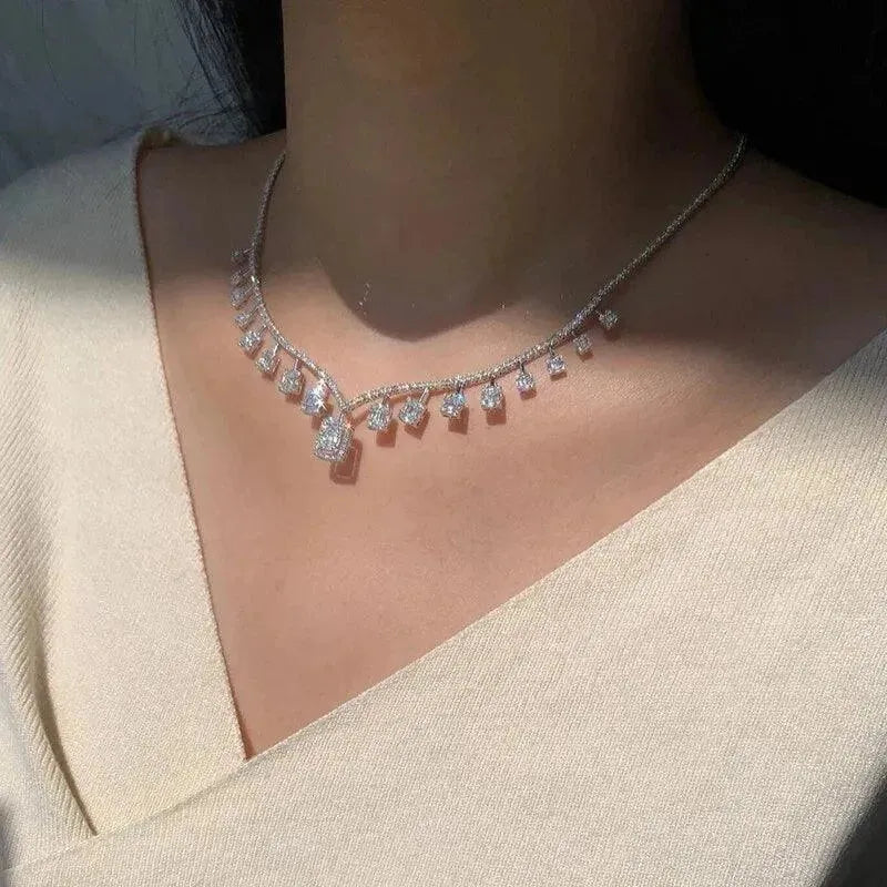 18K White Gold 4.5 Carat Natural Diamond Clavicle Necklace - Luxury Fine Jewelry for Women, Birthday Gift, Anniversary Present - Perfect for Parties, Weddings & Special Occasions