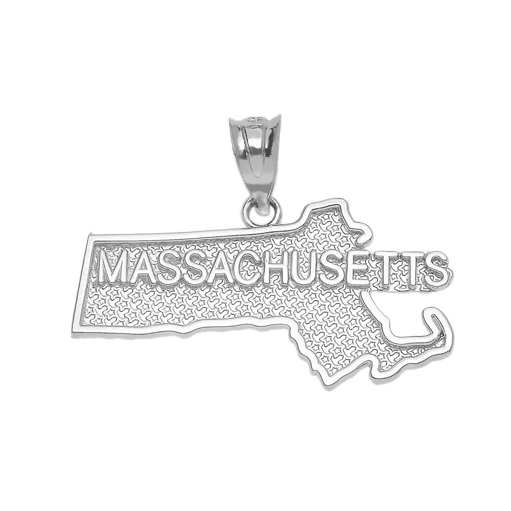 10k White Gold Massachusetts State MA Map Charm Pendant - Perfect for Necklaces, Bracelets & Travel Jewelry Gifts