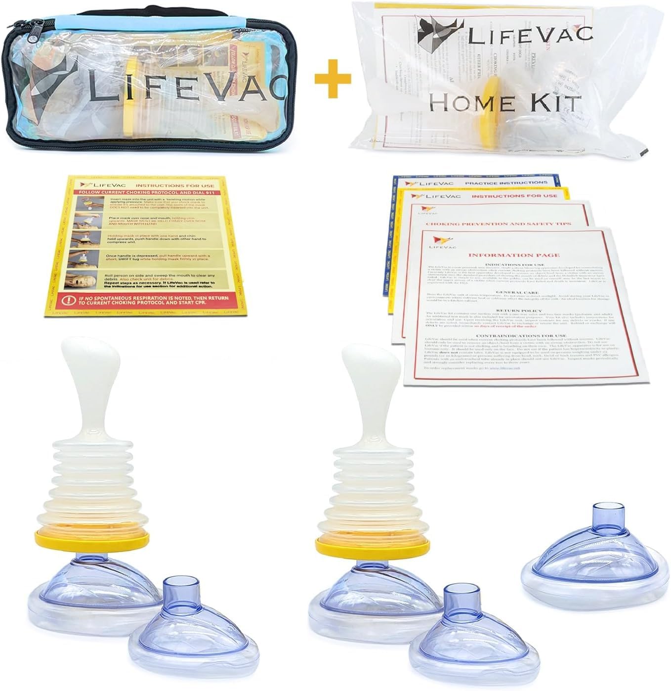 LifeVac Home & Blue Travel Kit Combo - Portable Suction Rescue Device for Choking Emergencies | First Aid Kit for Kids & Adults | FDA-Cleared Airway Clearance Tool | Ideal for Home, Travel, and Outdoor Safety