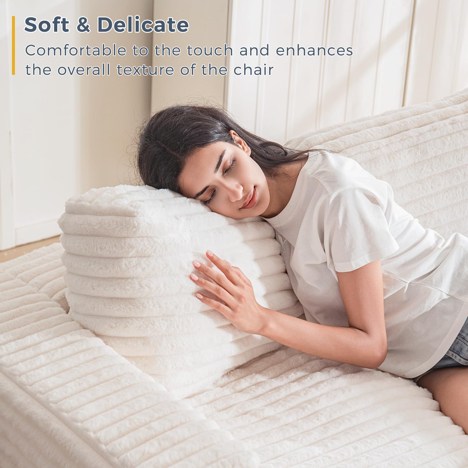 MAXYOYO Striped Faux Fur Bean Bag Chair - 2-Seater Floor Sofa with Pillows & Armrests | Cozy Living Room Seating for Teens & Adults | Perfect for Gaming, Movie Nights & Relaxation
