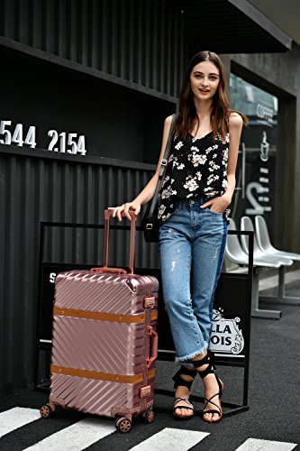 24 Inch Rose Gold Aluminum Frame Hardside Luggage with Detachable Spinner Wheels - Fashion Suitcase for Travel, Business Trips & Vacations