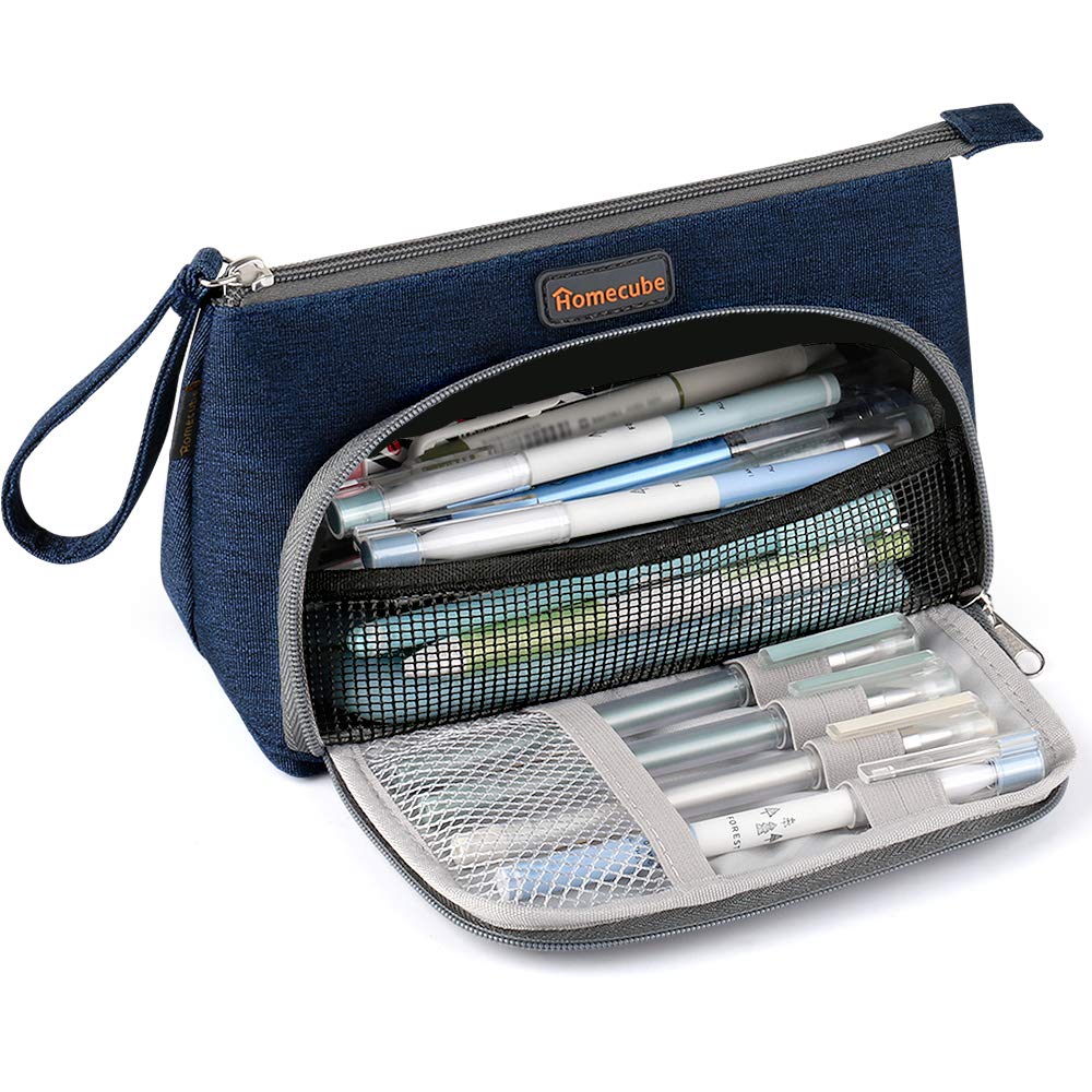 Homecube Pencil Case & Pen Holder - Dark Blue Stationery Organizer for School, Office & Travel - Perfect for Students, Professionals & Makeup Storage