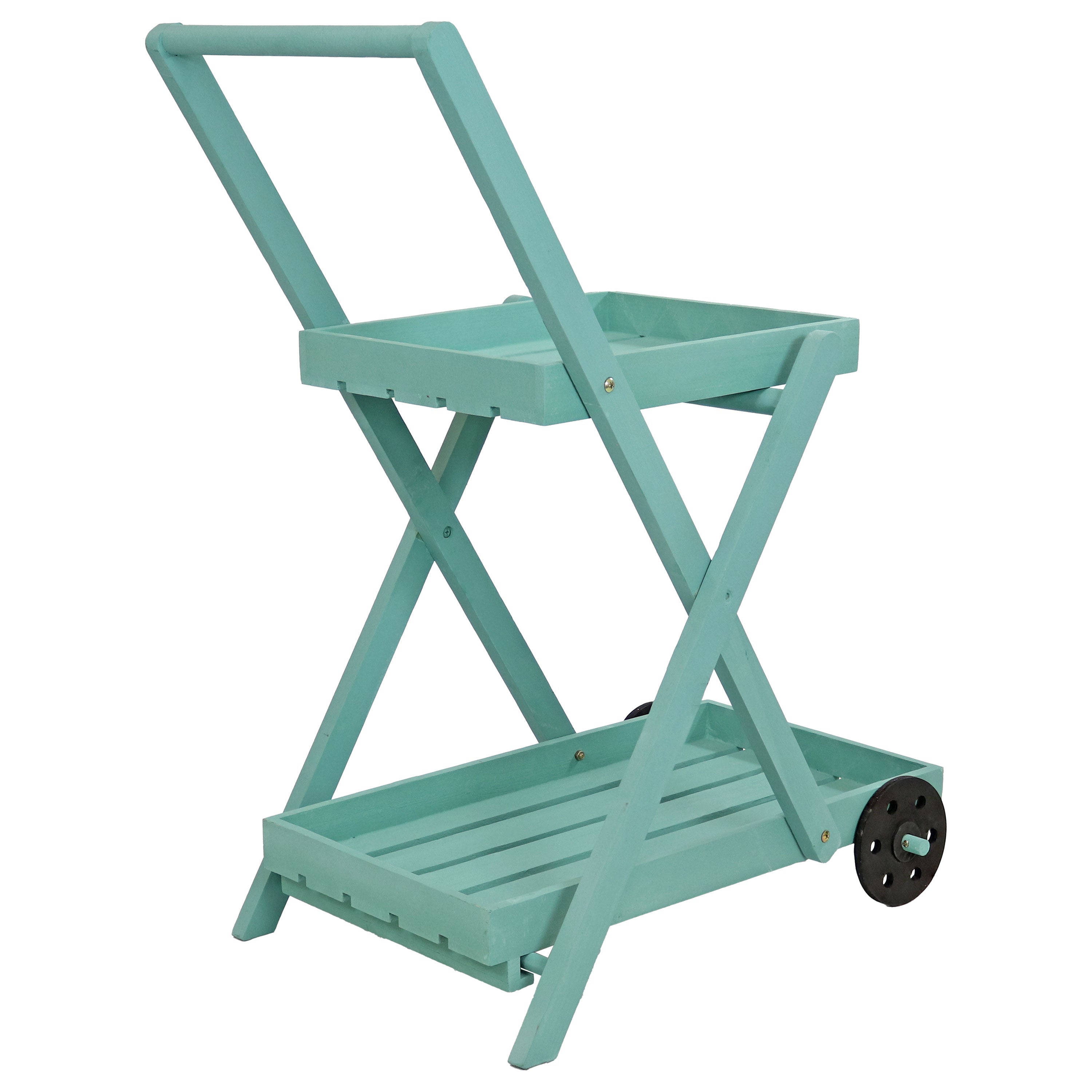 2-Tiered Flower Garden Cart by Sunnydaze - 34 Inch Height, Robin Egg Blue - Perfect for Outdoor Gardening, Patio Decor & Plant Transport