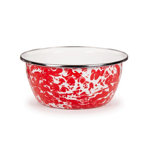 Vintage Red Swirl Enamel Bowls - Set of 4 for Cereal, Salad, Soup & Desserts | Durable Melamine-Free Tableware for Kitchen, Picnic & Camping