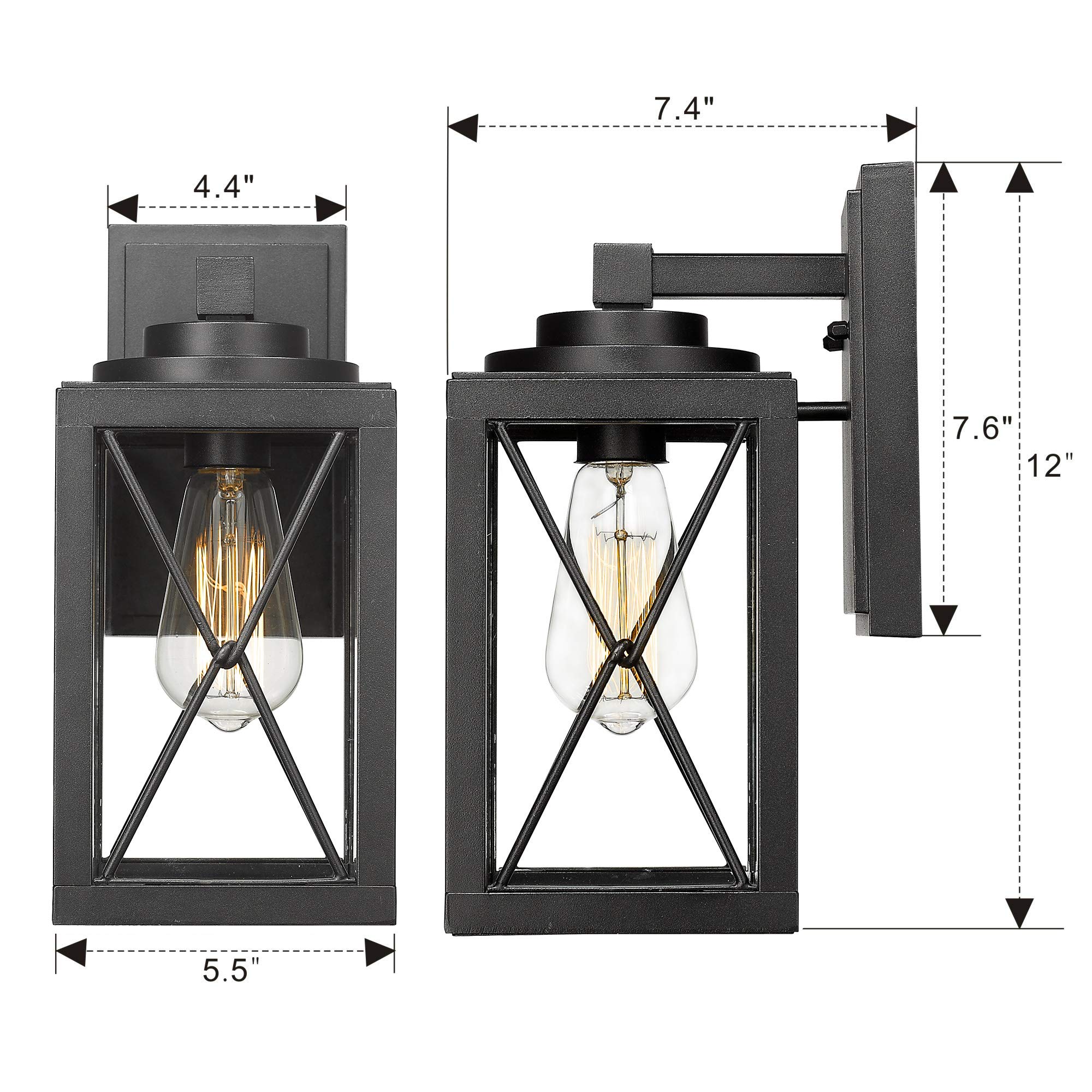 Emliviar Modern Black Outdoor Wall Mount Light Fixture - Clear Glass Exterior Wall Sconce for Porch, Patio, Garden & Entryway Lighting (0387BK)