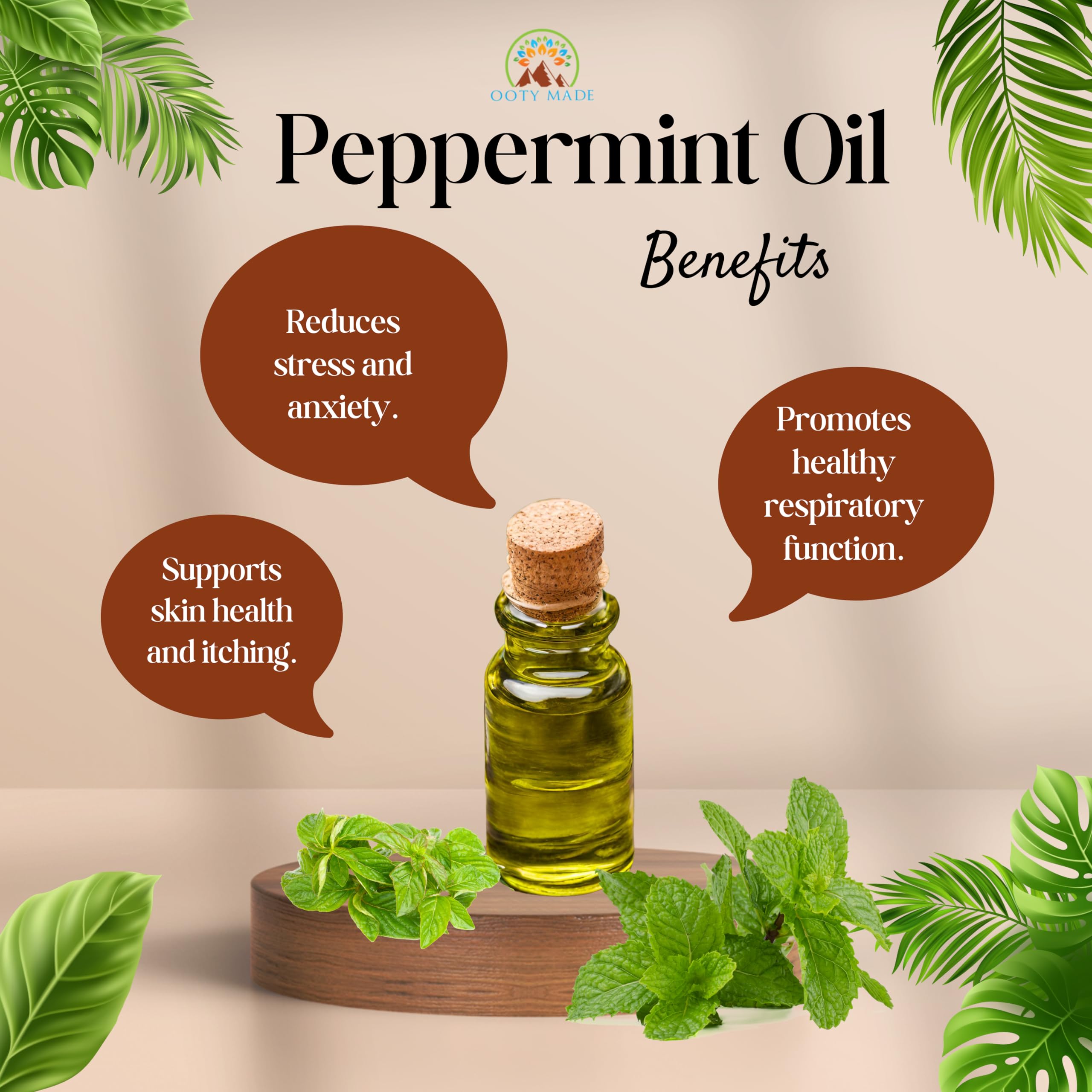 OotyMade.com Pure Nilgiris Peppermint Essential Oil – 10ml | Organic Hair Growth & Hair Fall Control | Skin Care & Aromatherapy | Natural Stress Relief | Perfect for Diffusers, Massage & DIY Beauty Products
