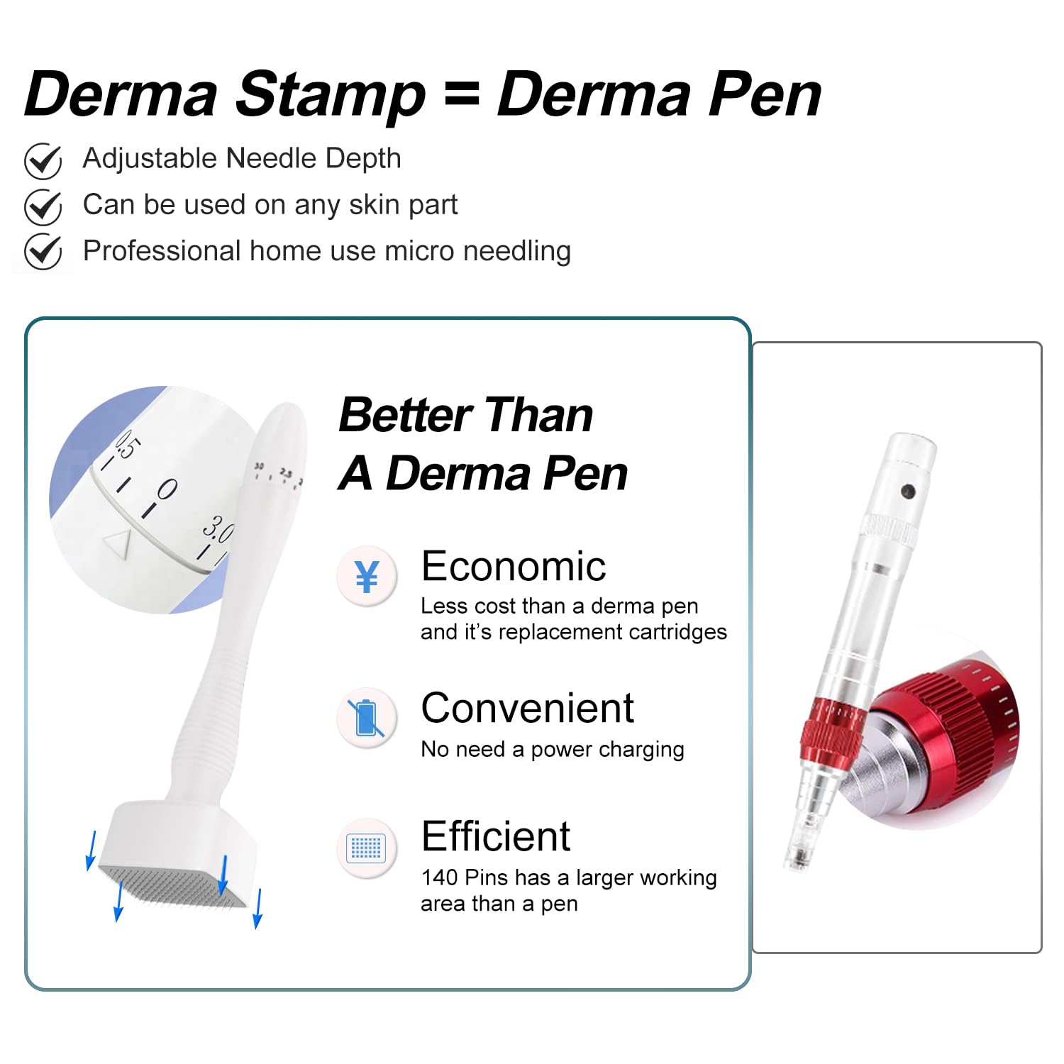 Professional Titanium Derma Stamp 140 Needles - INCELLICE Microneedle Stamp for Hair Growth & Beard Care | Facial Skin Rejuvenation for Men & Women | Perfect for At-Home Hair Regrowth & Anti-Aging Skincare Routine