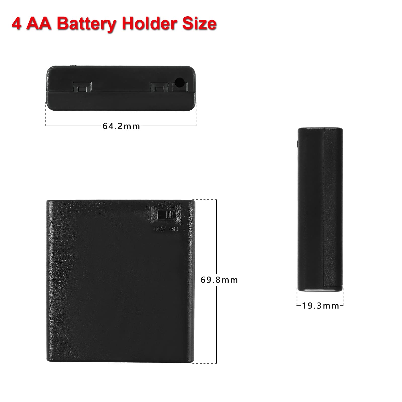 5-Pack 6V AA Battery Holder with Cover & ON/OFF Switch - 4x1.5V Battery Case with Wires for DIY Electronics, Flashlights, Toys, and Science Projects - Durable Plastic Battery Box for Easy Power Supply