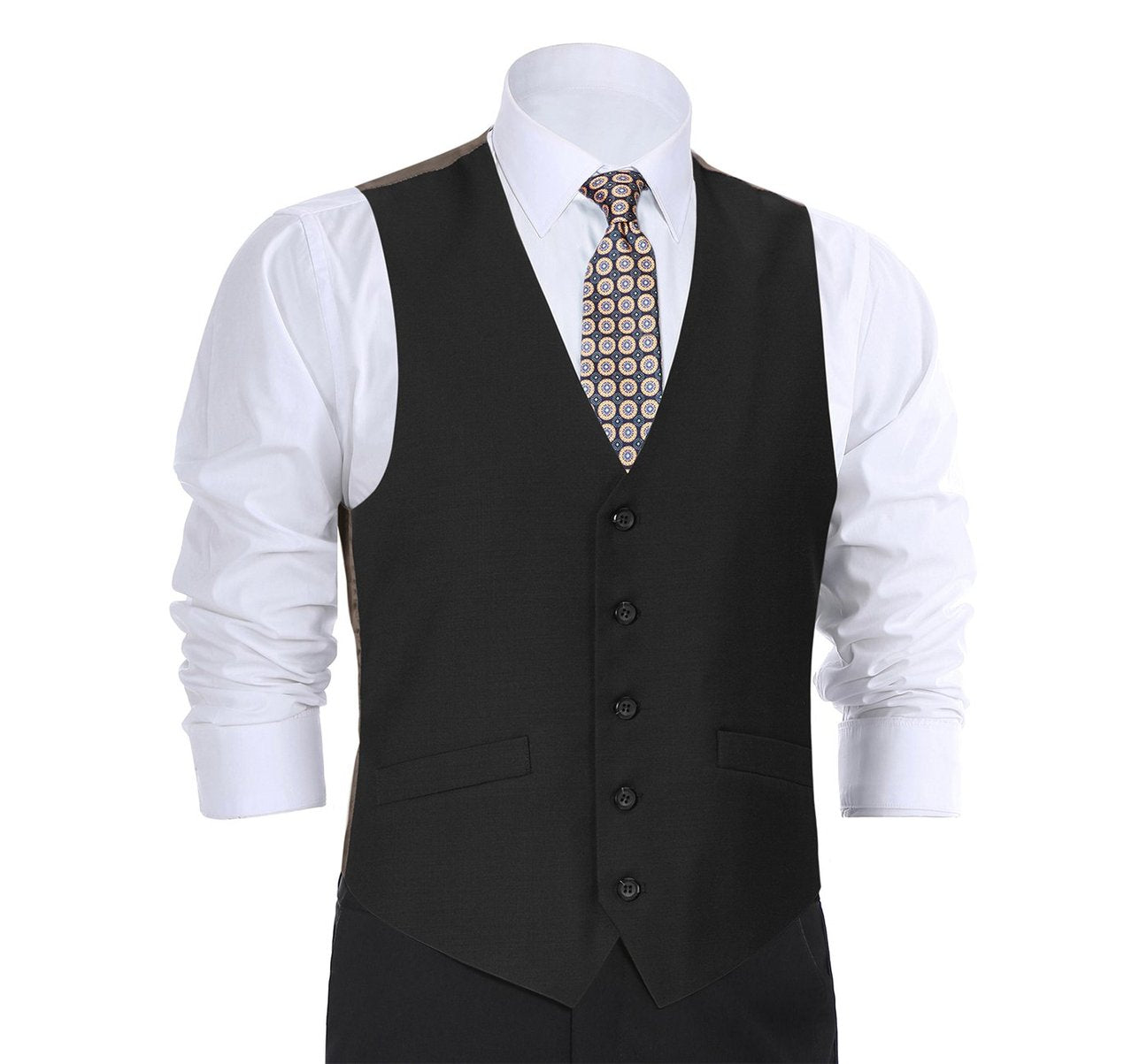 Alessandro Vitello by Renoir Black Wool Suit Vest for Men - Regular Fit Formal Waistcoat | Elegant Dress Vest for Weddings, Business & Special Occasions