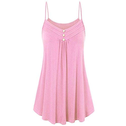 NREALY Women's Solid Summer Loose Button V-Neck Cami Tank Top - Casual Sleeveless Blouse for Beach, Vacation & Everyday Wear