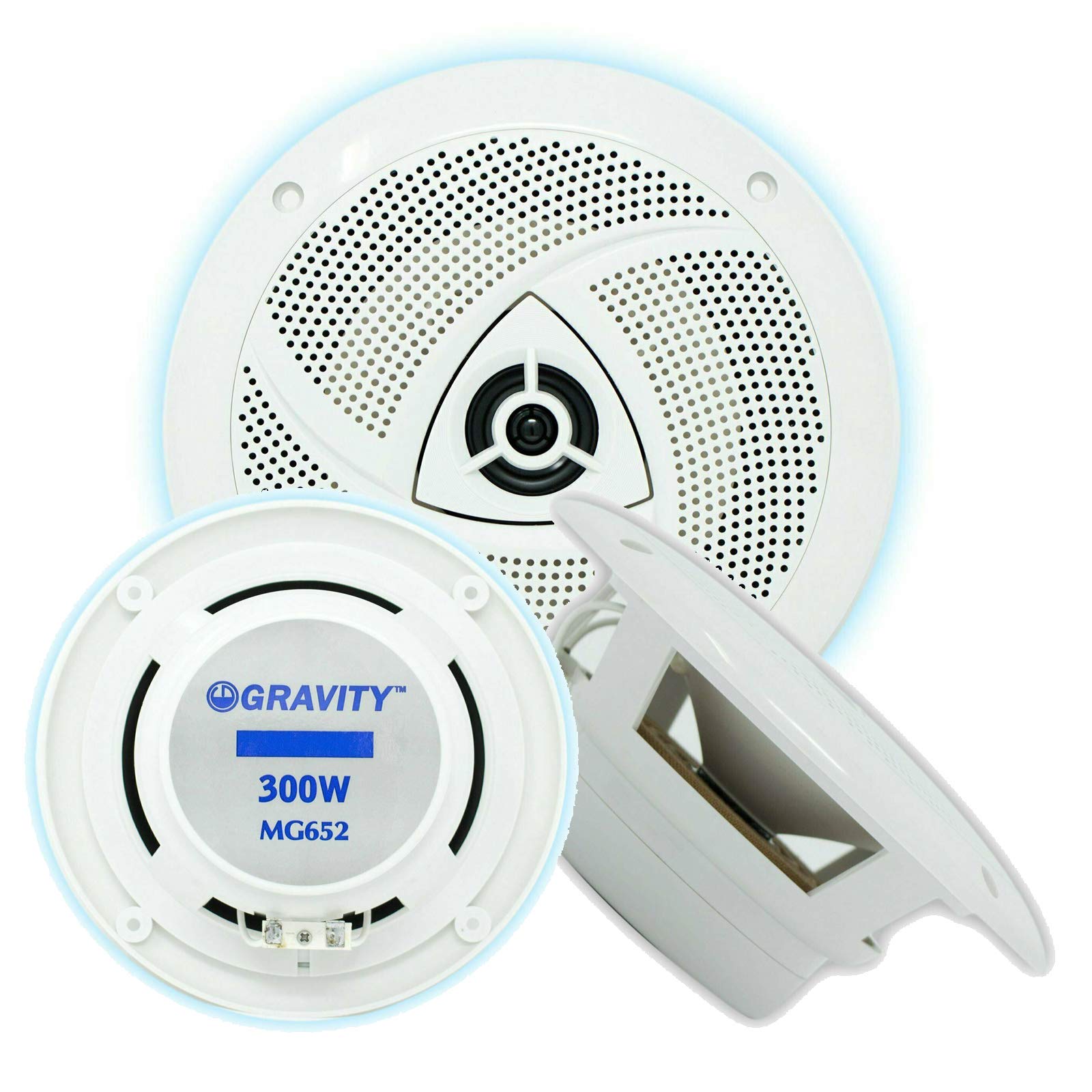 300 Watt 2-Way 6.5 Inch Dual Marine Speakers - Waterproof, UV Resistant Outdoor Audio System for Marine, Boat, Yacht, Car, Motorcycle - Gravity Marine MG652 (White) - Ideal for Poolside, Patio, and RV Adventures