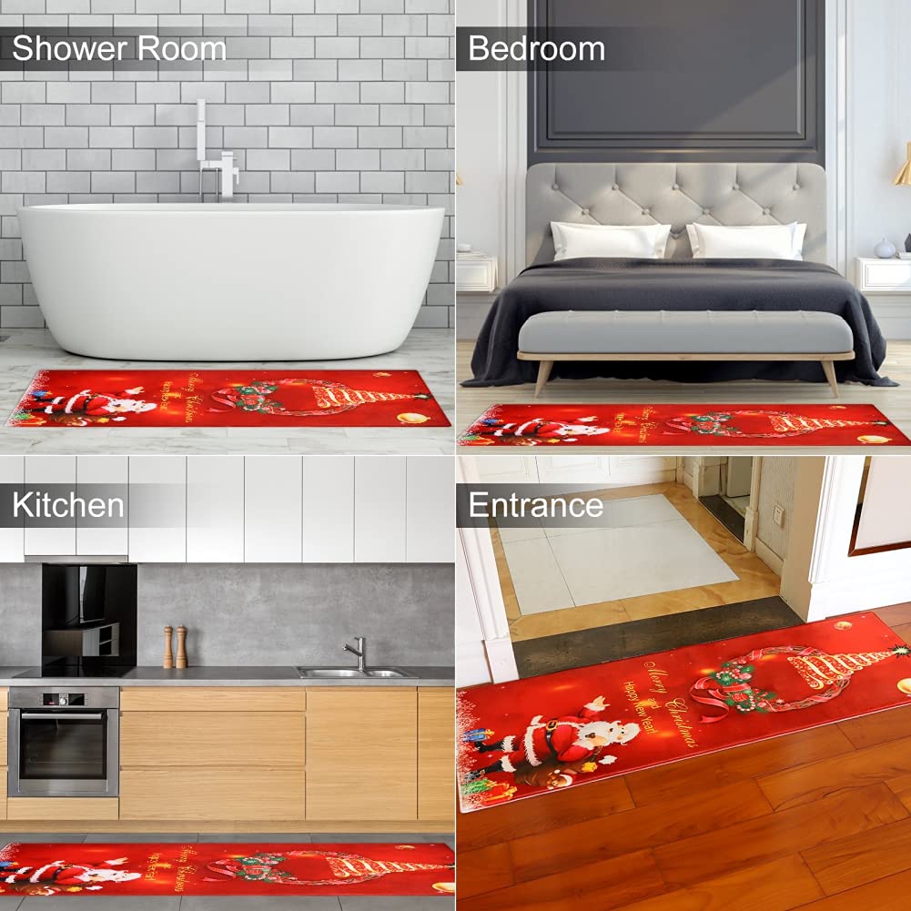 Non-Slip Christmas Santa Area Rug - Holiday Carpet Runner for Indoor & Outdoor Use - Perfect for Hallway, Kitchen, Living Room & Entrance Decor