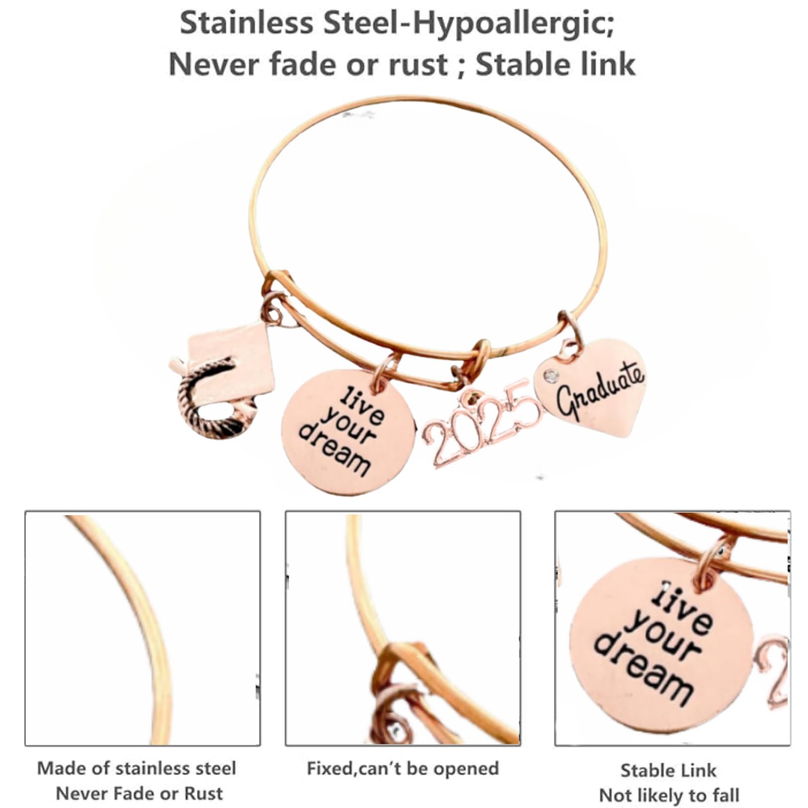 2025 Graduation Bracelet - Rose Gold Infinity Jewelry for High School & College Graduates | Class of 2025 Gift | Perfect for Commencement Ceremonies & Graduation Parties