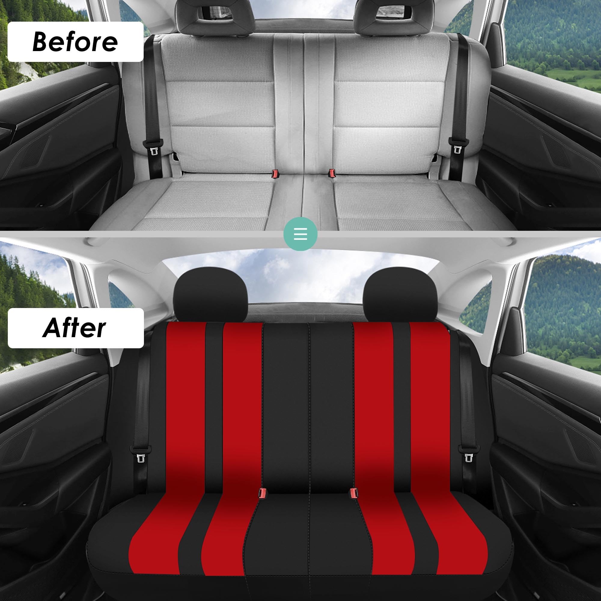 Premium FH Group Universal Car Seat Covers Full Set - Breathable Cloth Fabric, Airbag Compatible for Sedan, SUV, Van | Low Back Front & Split Bench Rear Seat Protectors | Perfect for Daily Commute, Road Trips & Family Travel (Red)