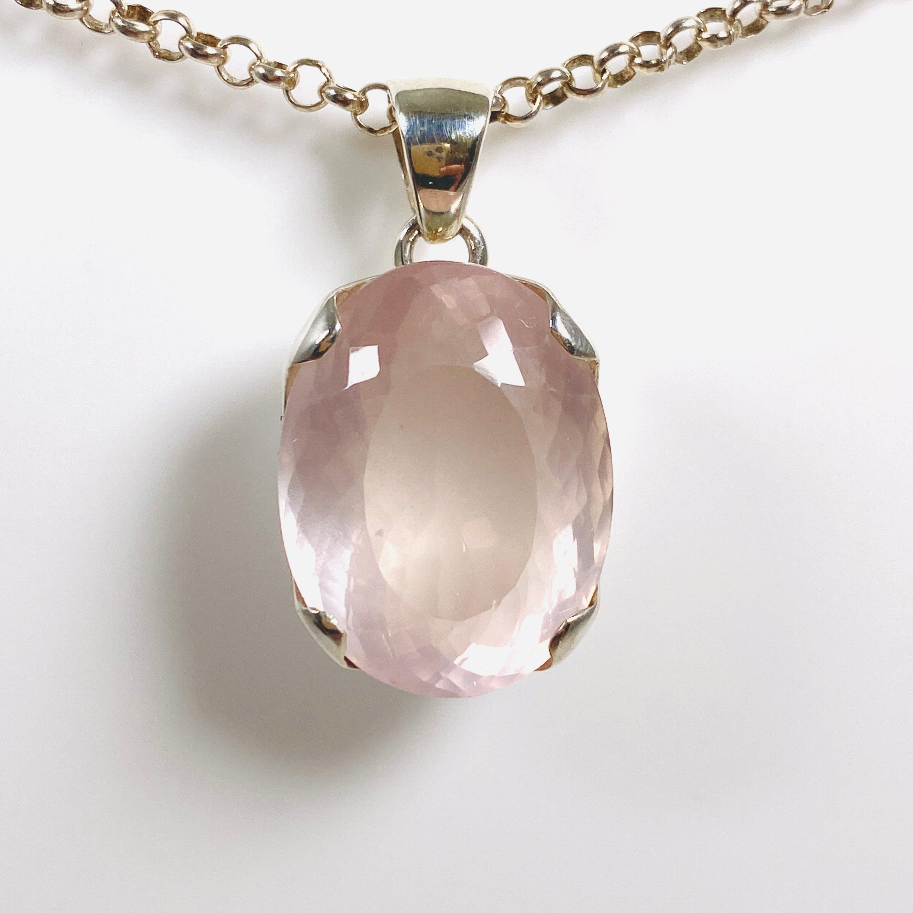 Rose Quartz Faceted Oval Pendant Necklace - Natural Healing Stone Jewelry for Women - Perfect for Meditation, Yoga & Spiritual Gifts