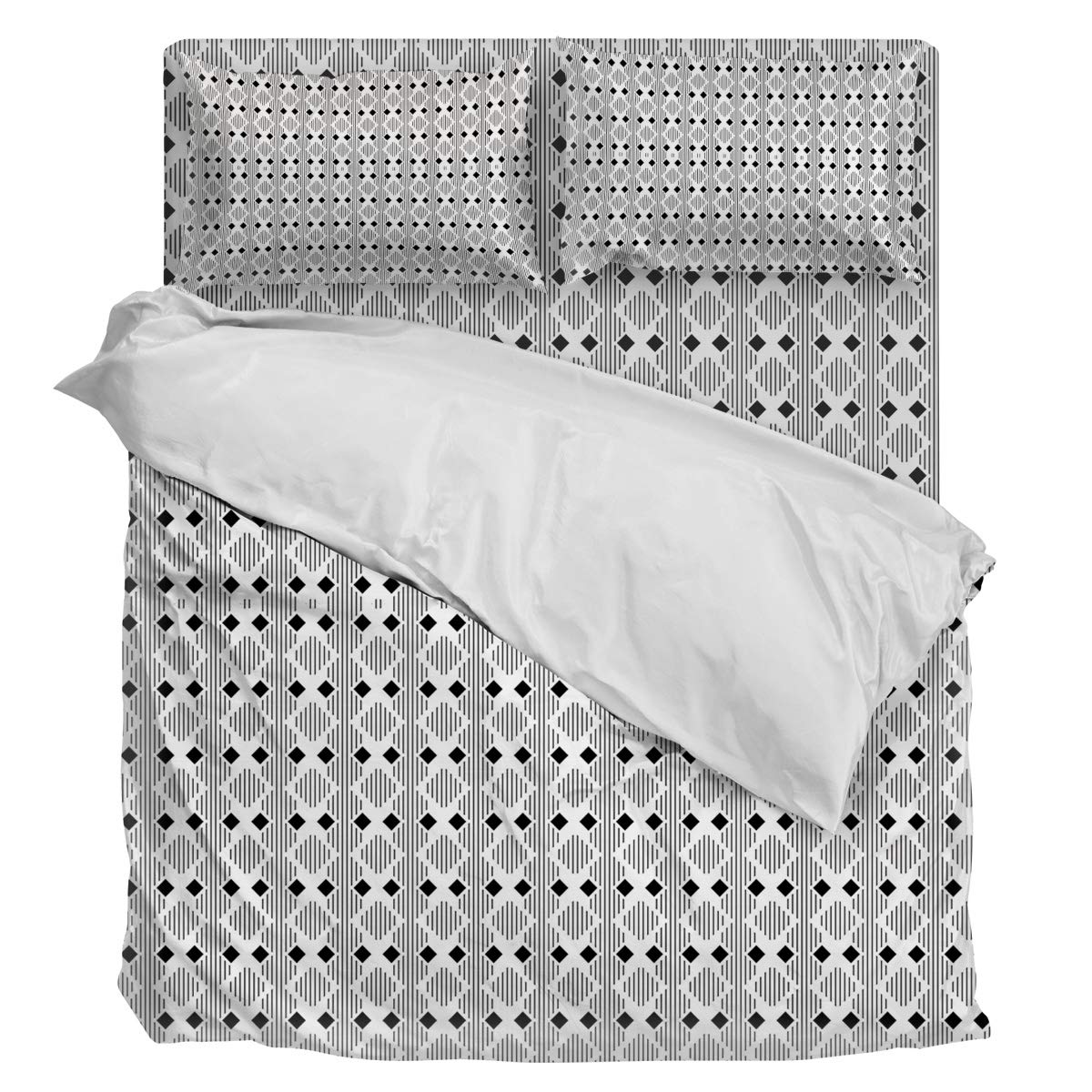 King Size 4-Piece Sunflower Duvet Cover Set - Gray White & Black Geometric Pattern Luxury Soft Bedding (1 Duvet Cover + 1 Sheet + 2 Pillowcases) for Modern Master Bedroom & Guest Room Decor
