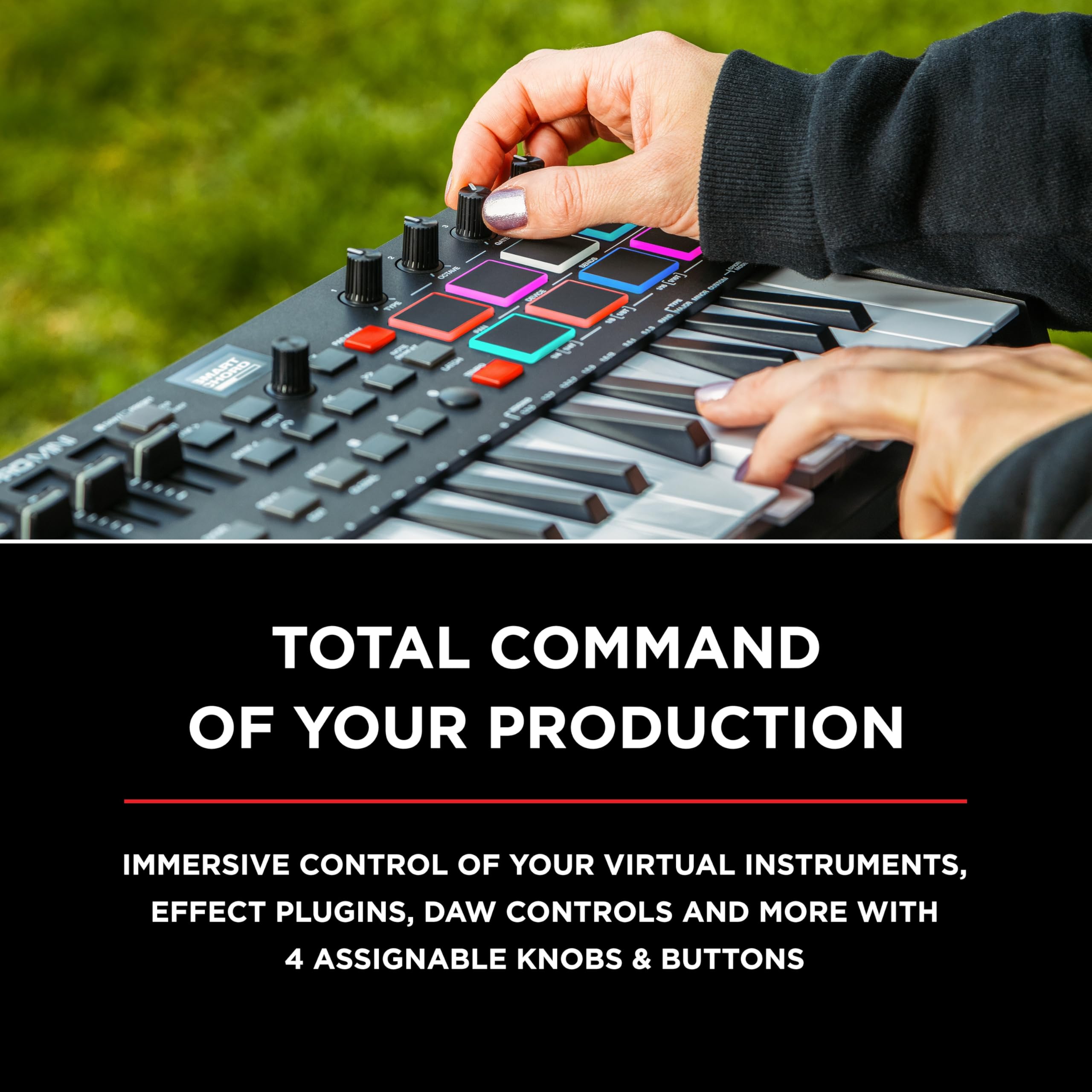 M-Audio Oxygen Pro Mini 32 Key USB MIDI Keyboard Controller with Beat Pads & HDH40 Studio Headphones - Perfect for Music Production, Home Recording & Live Performances
