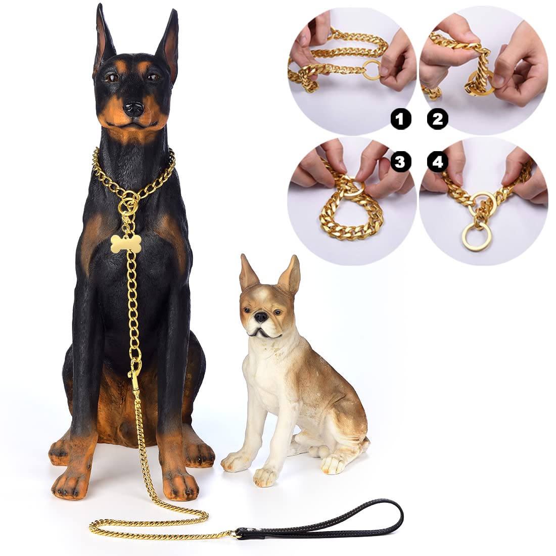 Heavy Duty Gold Dog Collar with Ring Clasp Hook - 15MM Cuban Link Chain, Adjustable Stainless Steel Metal Collar for Large Dogs (Silver, 20