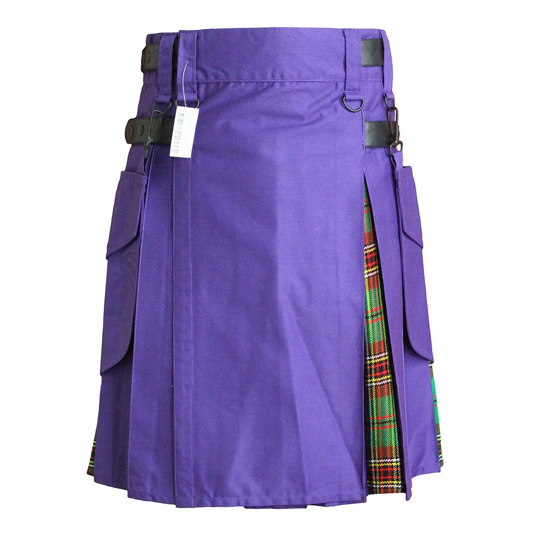 Men's Hybrid Kilt in Purple Tartan - Traditional Scottish Utility Kilt for Casual Wear, Renaissance Fairs & Highland Games