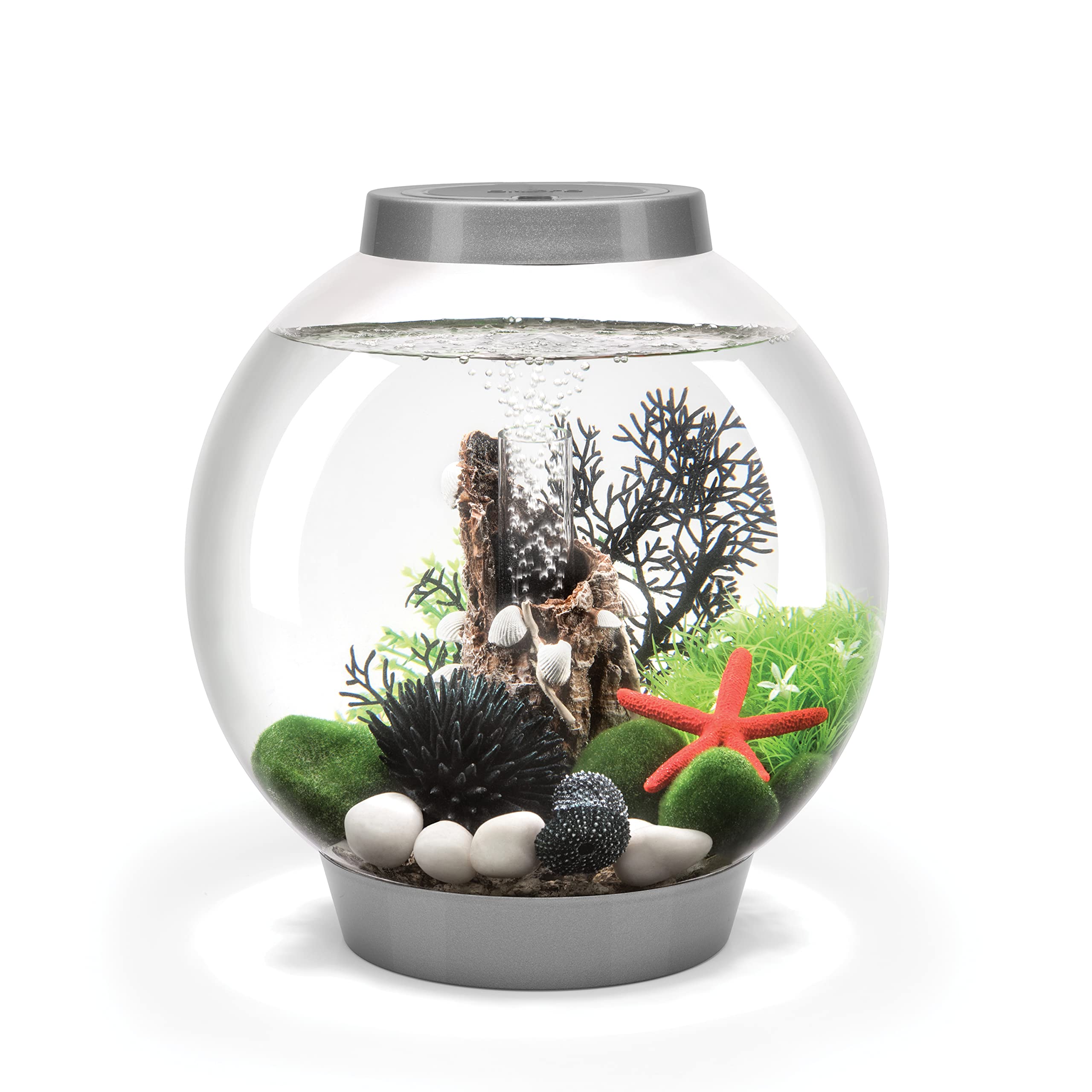 biOrb Classic 15 Acrylic 4-Gallon Aquarium with White LED Lights - Modern Compact Fish Tank for Tabletop or Desktop Display, Silver-Trimmed - Perfect for Home, Office Decor & Small Space Living