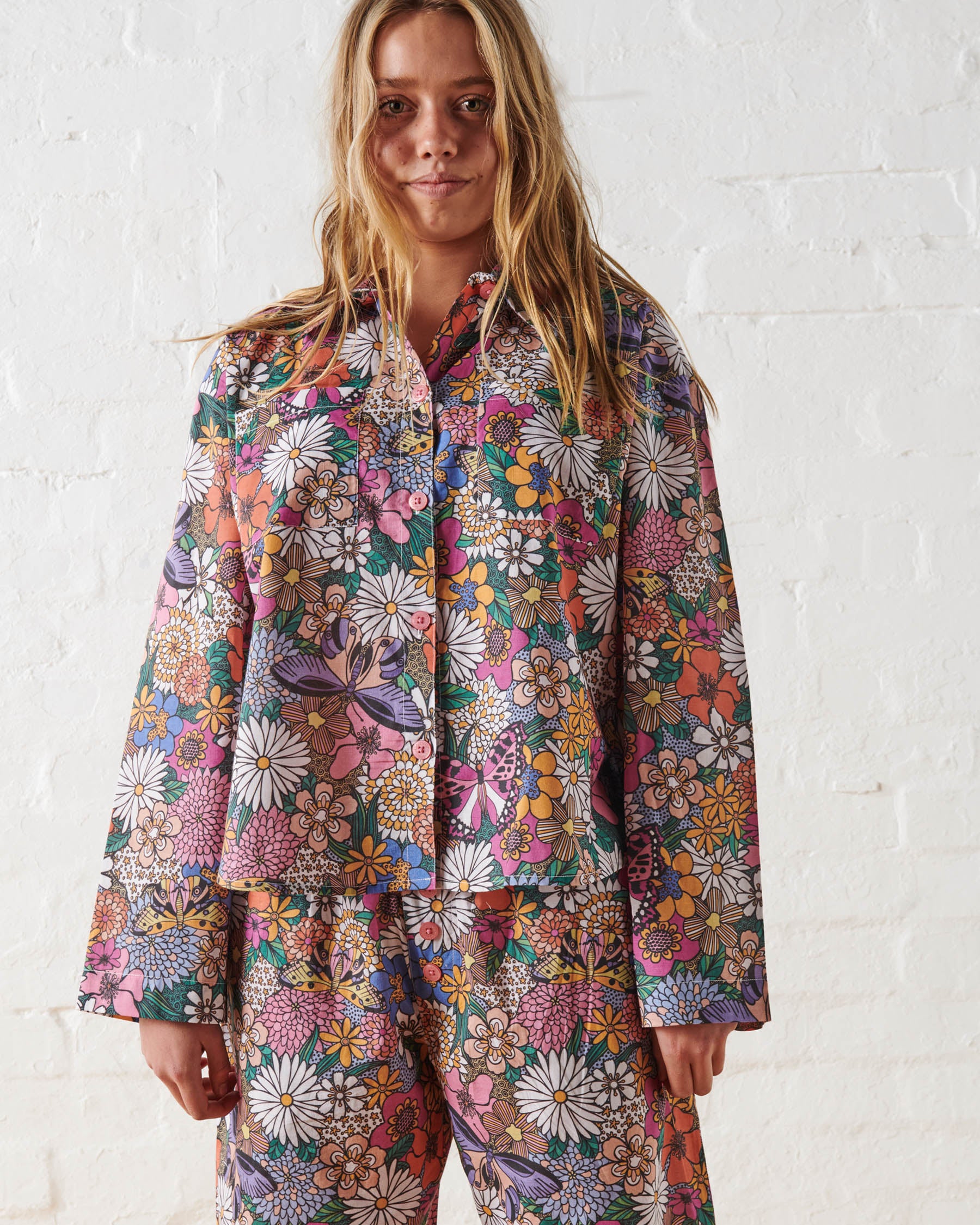 Bliss Floral Teen Organic Cotton Long Sleeve Pajama Set - Soft & Comfortable Sleepwear for Girls, Perfect for Sleepovers, Lounging & Cozy Nights