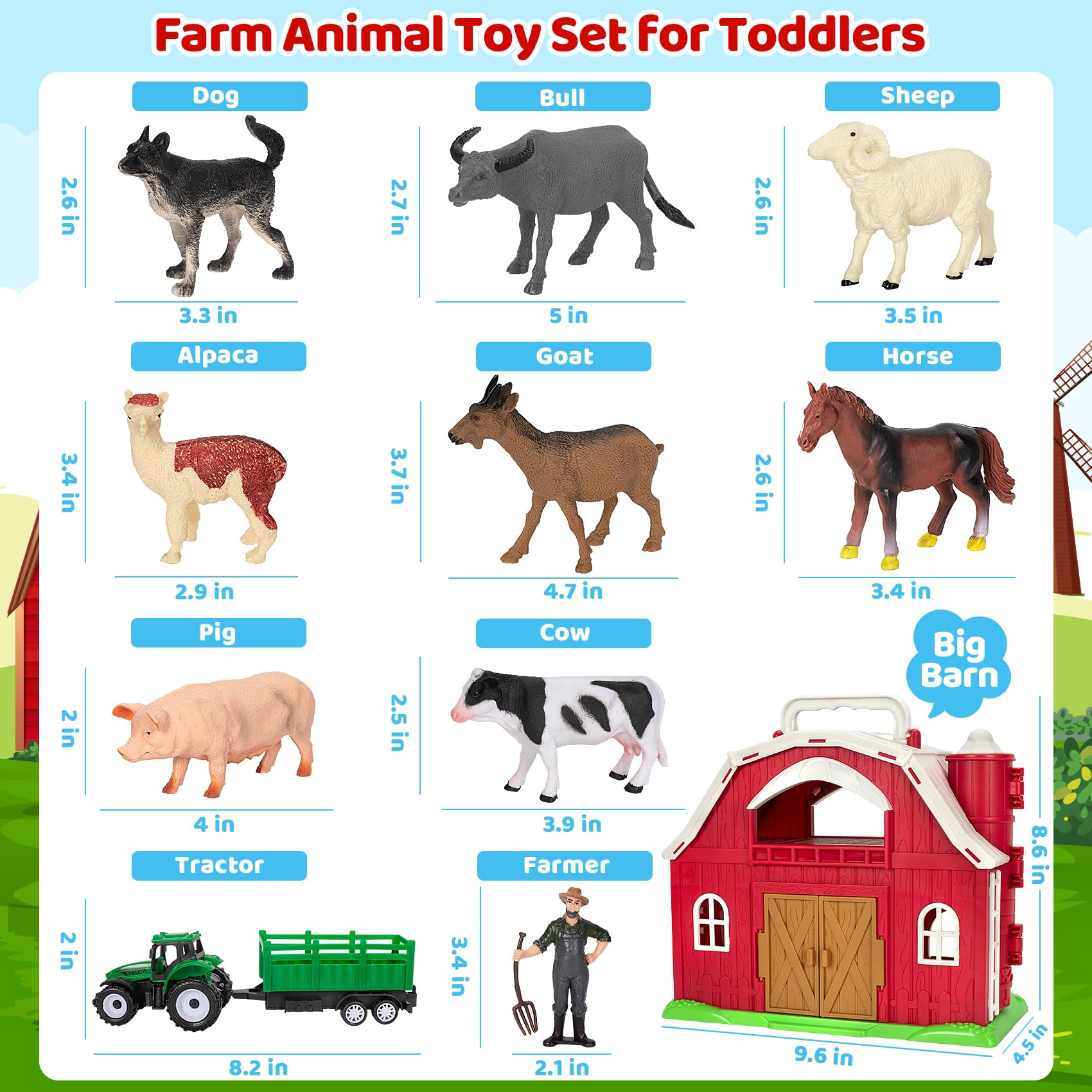 Farm Animals Toys for 1-5 Year Old Kids - Big Red Barn Playset with Animal Figures & Tractor - Educational Learning Toys for Toddlers Boys & Girls - Perfect for Christmas, Birthday & Easter Gifts - Great for Preschool Learning, Imaginative Play & Farm-Themed Parties