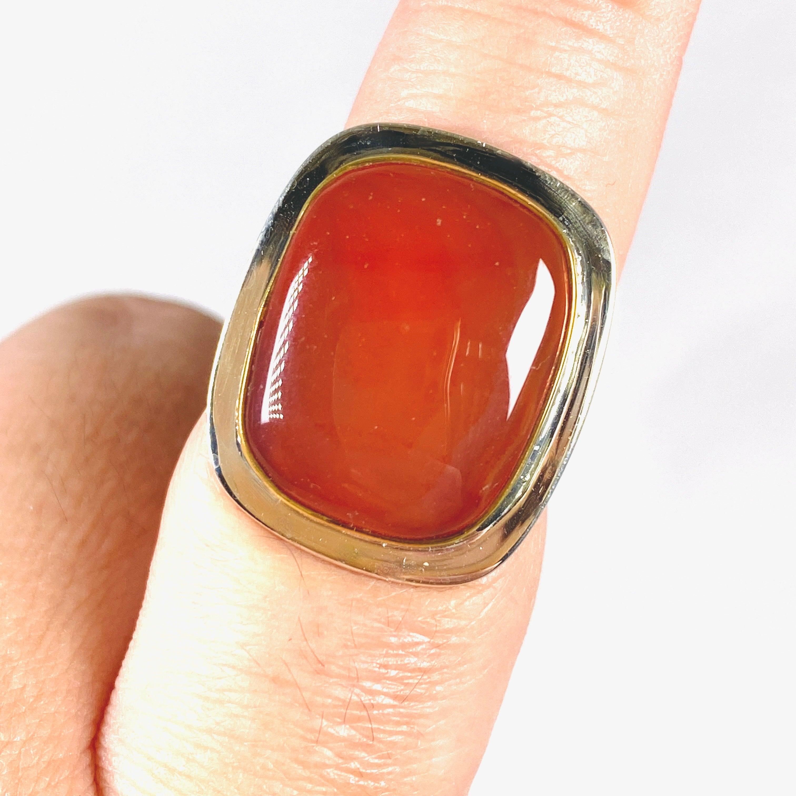 **Elegant Carnelian Rectangular Ring with Gold Detailing - Size 9 (KRGJ2866) - Perfect for Weddings, Parties & Everyday Wear**