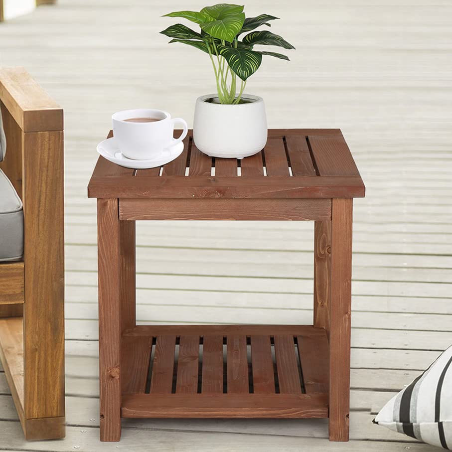Wooden Outdoor Side Table with Storage Shelves - Small Patio End Table, Accent Furniture for Garden, Deck & Balcony - Perfect for Drinks, Books & Outdoor Decor