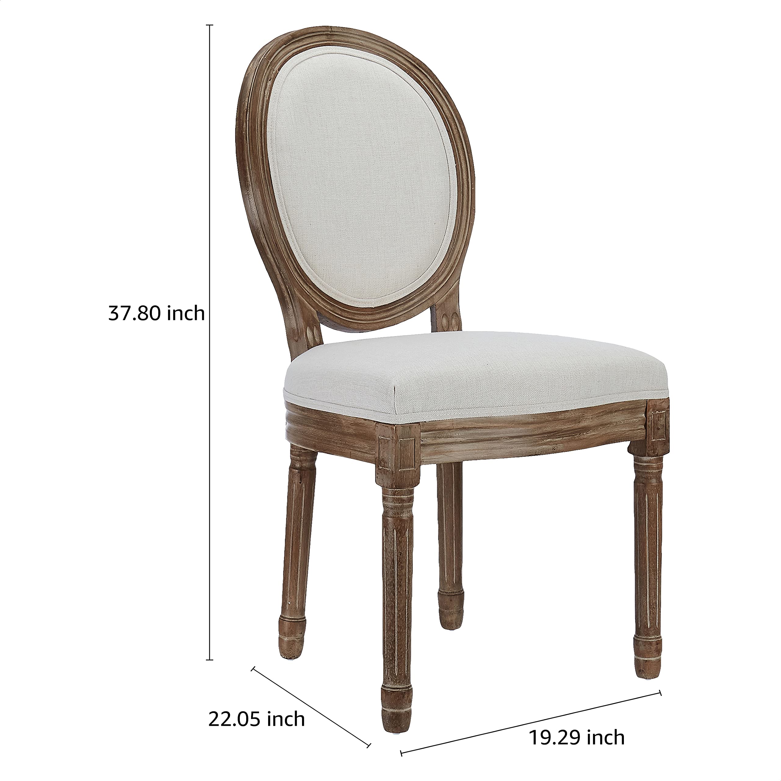 French Country Farmhouse Dining Chairs - Set of 2 Distressed Round Back Accent Chairs with Fabric Upholstery in Beige | Perfect for Kitchen, Dining Room & Bedroom Decor