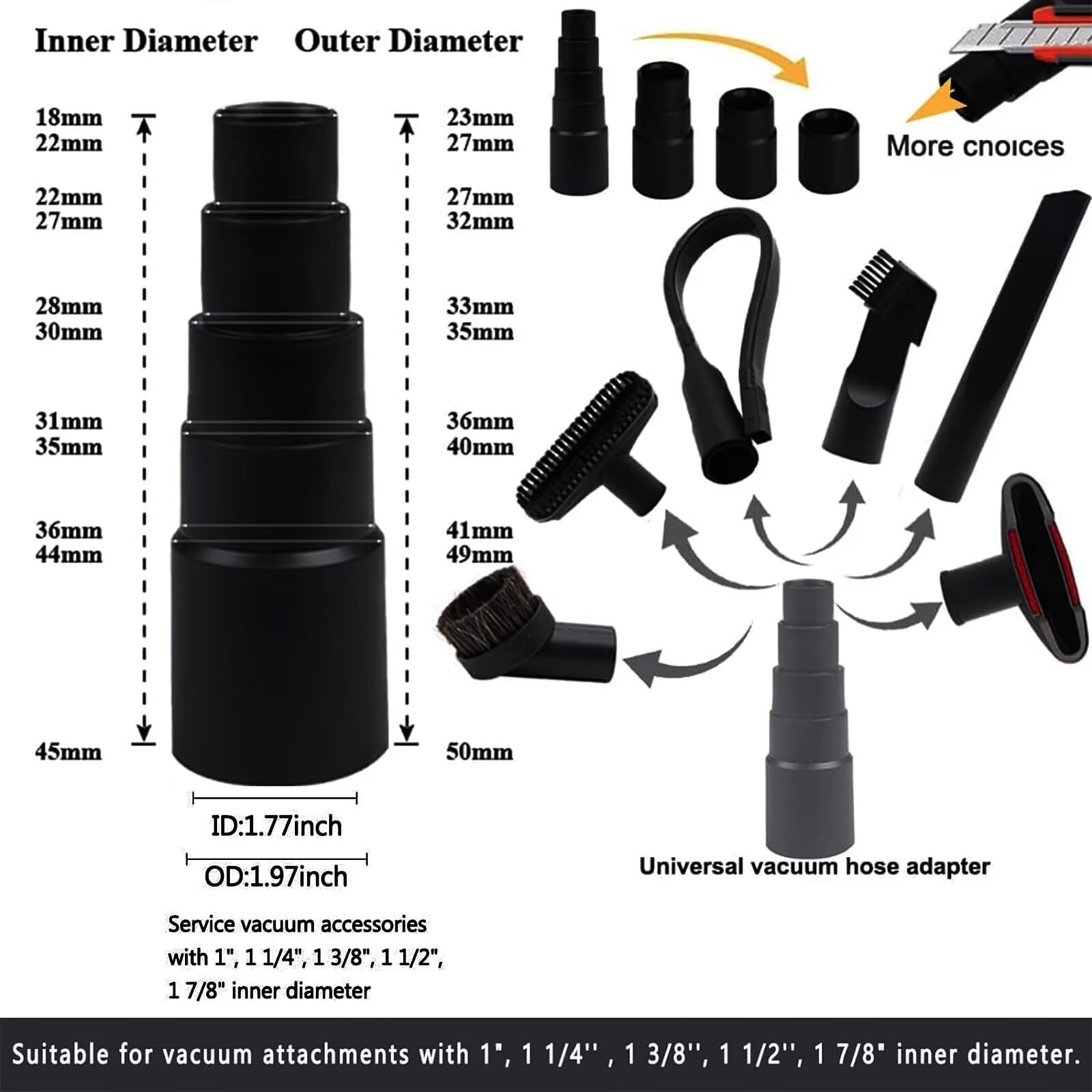 15-Piece Universal Vacuum Cleaner Attachment Kit with Brushes & Hose Adapters (2.5