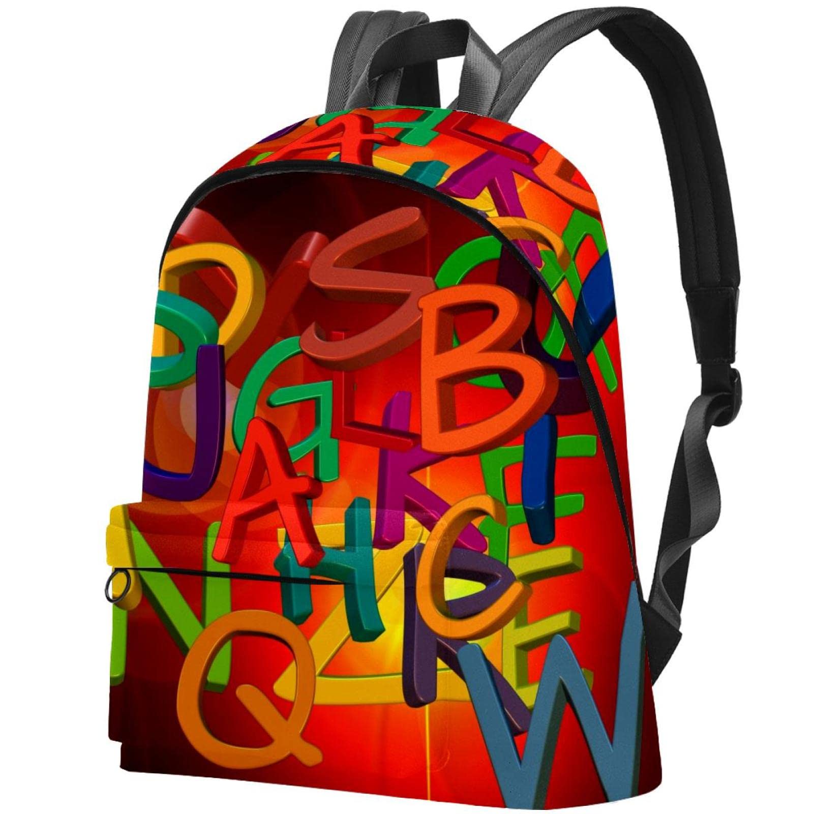 Stylish Canvas Backpack for College & Travel - Waterproof Unisex Laptop Backpack with Trendy Alphabet Print - Perfect for School, Commuting & Weekend Getaways
