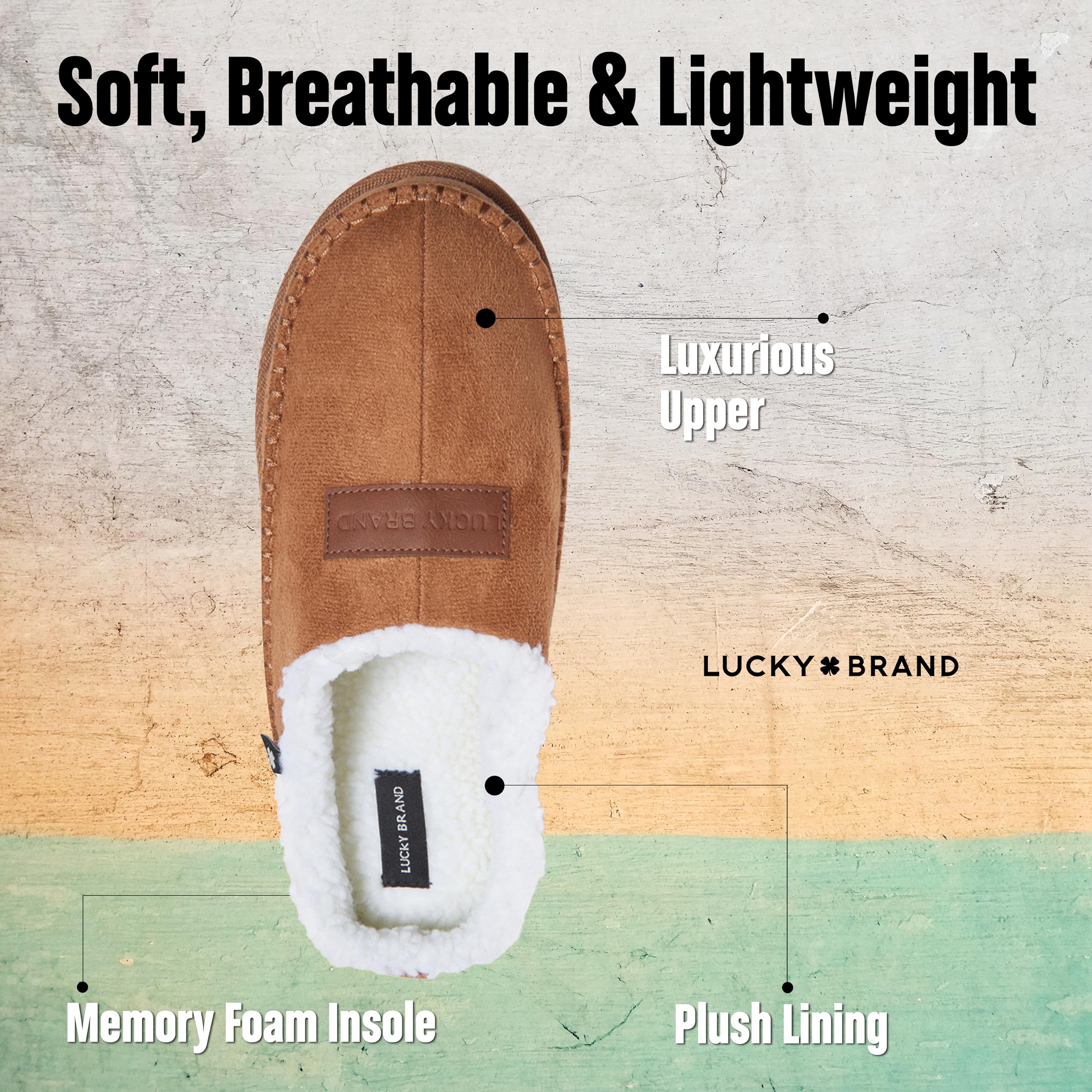 Lucky Brand Men's Memory Foam Slip-On Clogs - Comfortable Indoor/Outdoor House Shoes with Warm Fleece Lining - Perfect for Home, Garden, and Relaxation