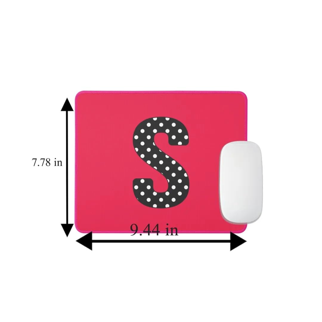 Personalized Pink Polka Dot Mousepad with Initial Letters - Non-Slip Rubber Desk Accessory for Home Office, Gaming, Work, Computer, Desktop & Laptop Use