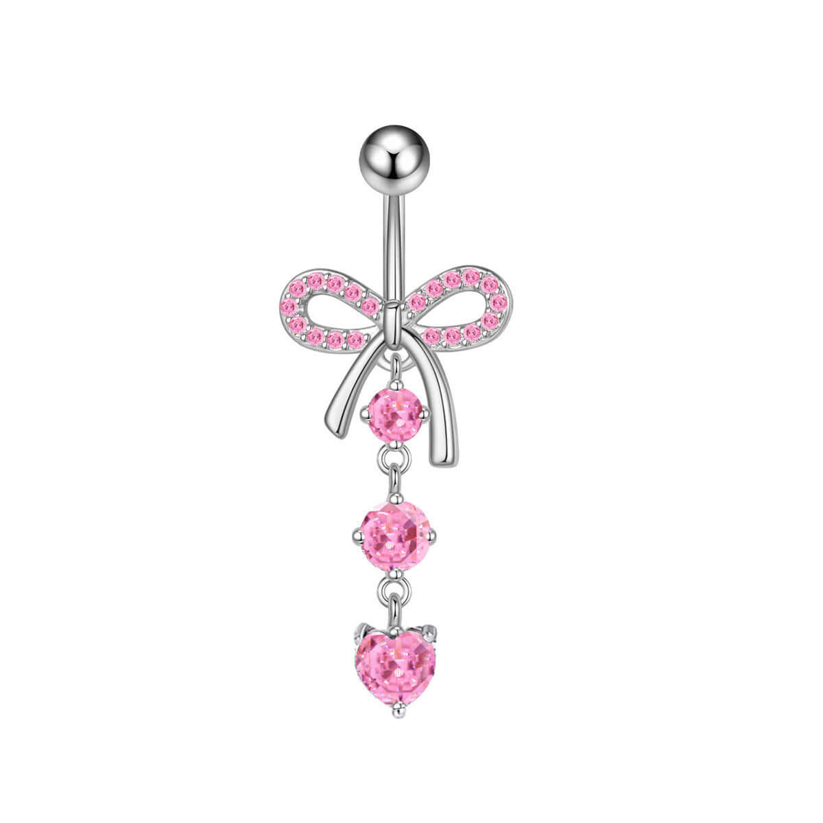 Rose Gold CZ Bow Dangle Belly Button Rings | Q0275 | Perfect for Piercing Jewelry, Belly Button Rings for Women, Trendy Body Jewelry for Summer Outfits and Beach Wear