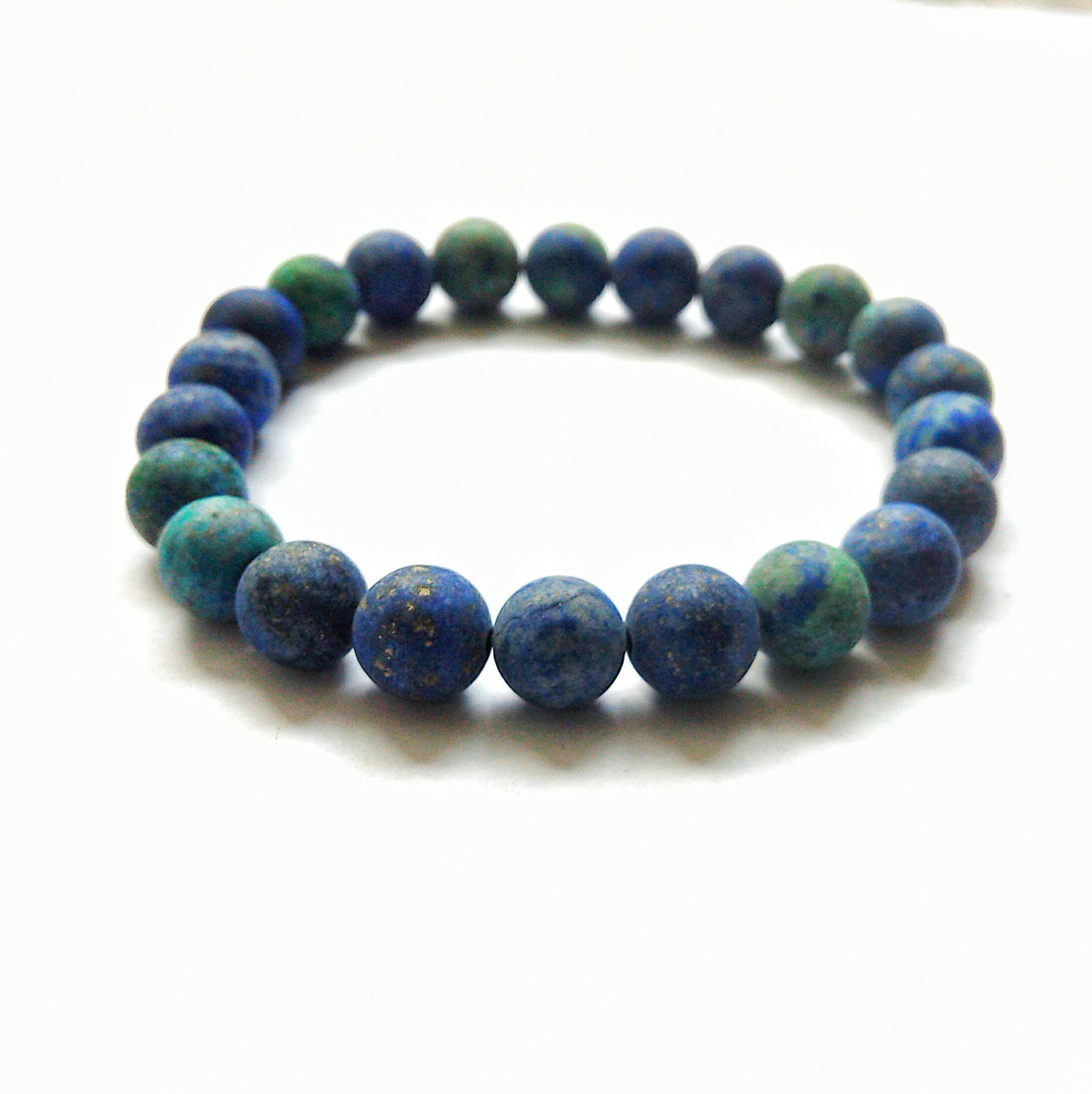 Matte Azurite Healing Crystal Mala Bracelet - Natural Stone Beads for Meditation, Yoga & Spiritual Healing | Perfect for Stress Relief & Positive Energy