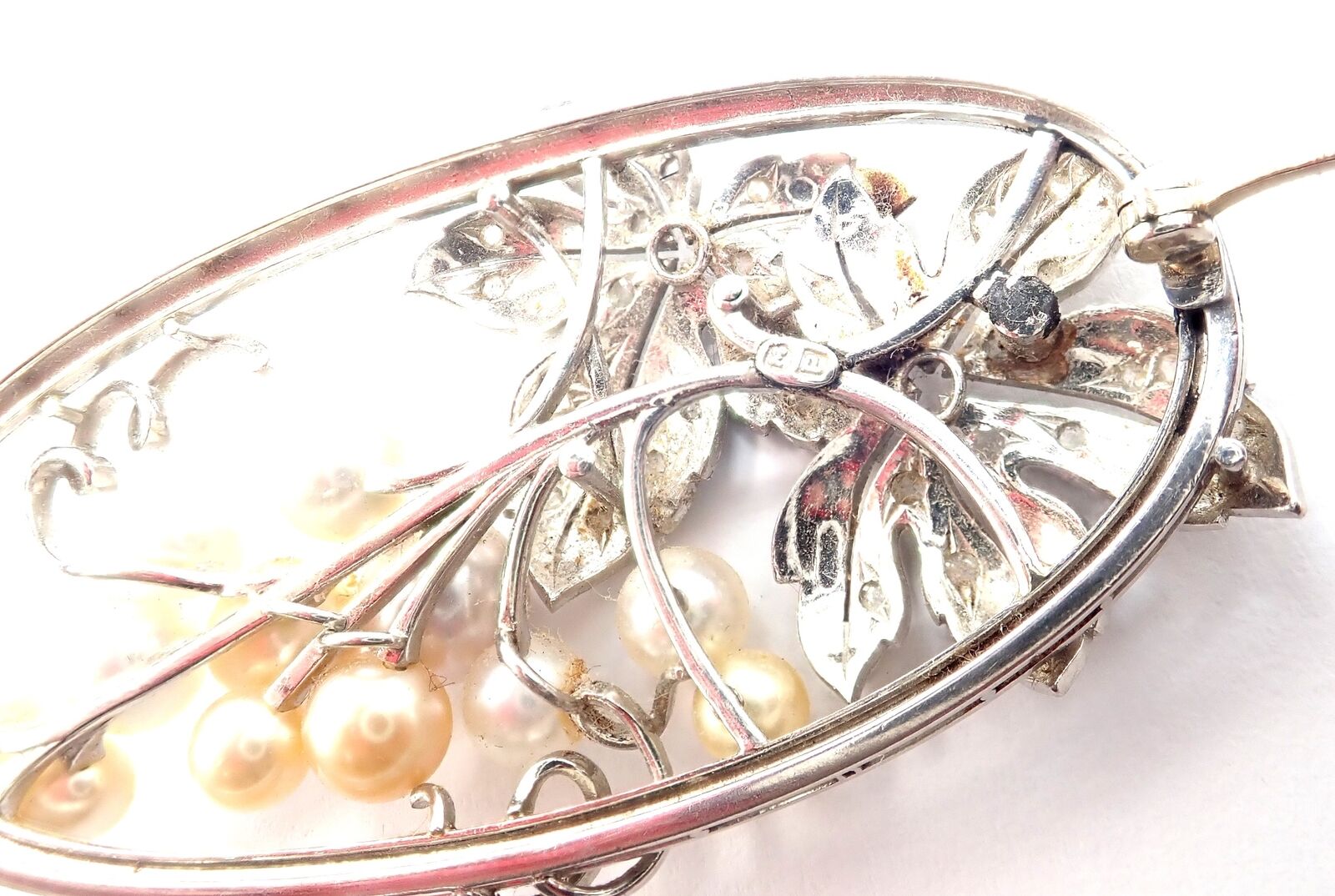 Authentic Mikimoto 14k White Gold Diamond Pearl Brooch Pin - Vintage Jewelry for Women, Elegant Gift for Brides, Anniversaries & Special Occasions