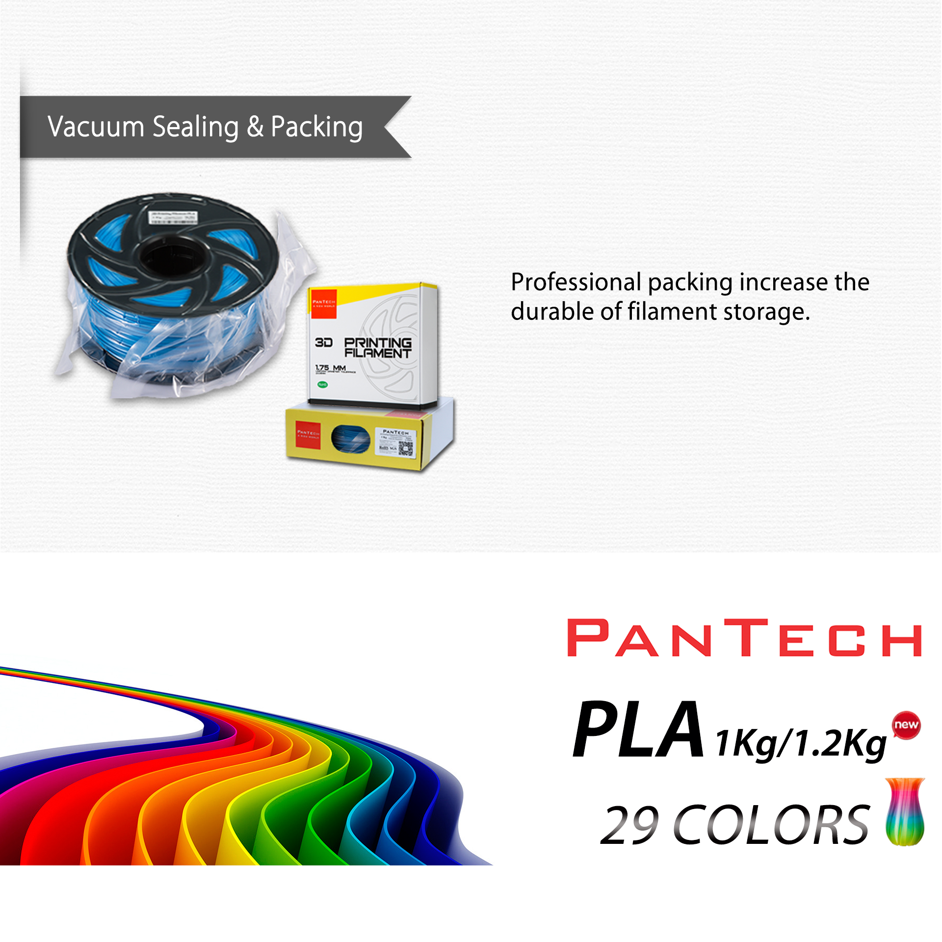 Premium PanTech PLA 3D Printer Filament - 1KG/1.2KG Spool - High-Quality 1.75mm Filament for Smooth 3D Printing - Perfect for DIY Projects, Prototyping & Home Decor Creations