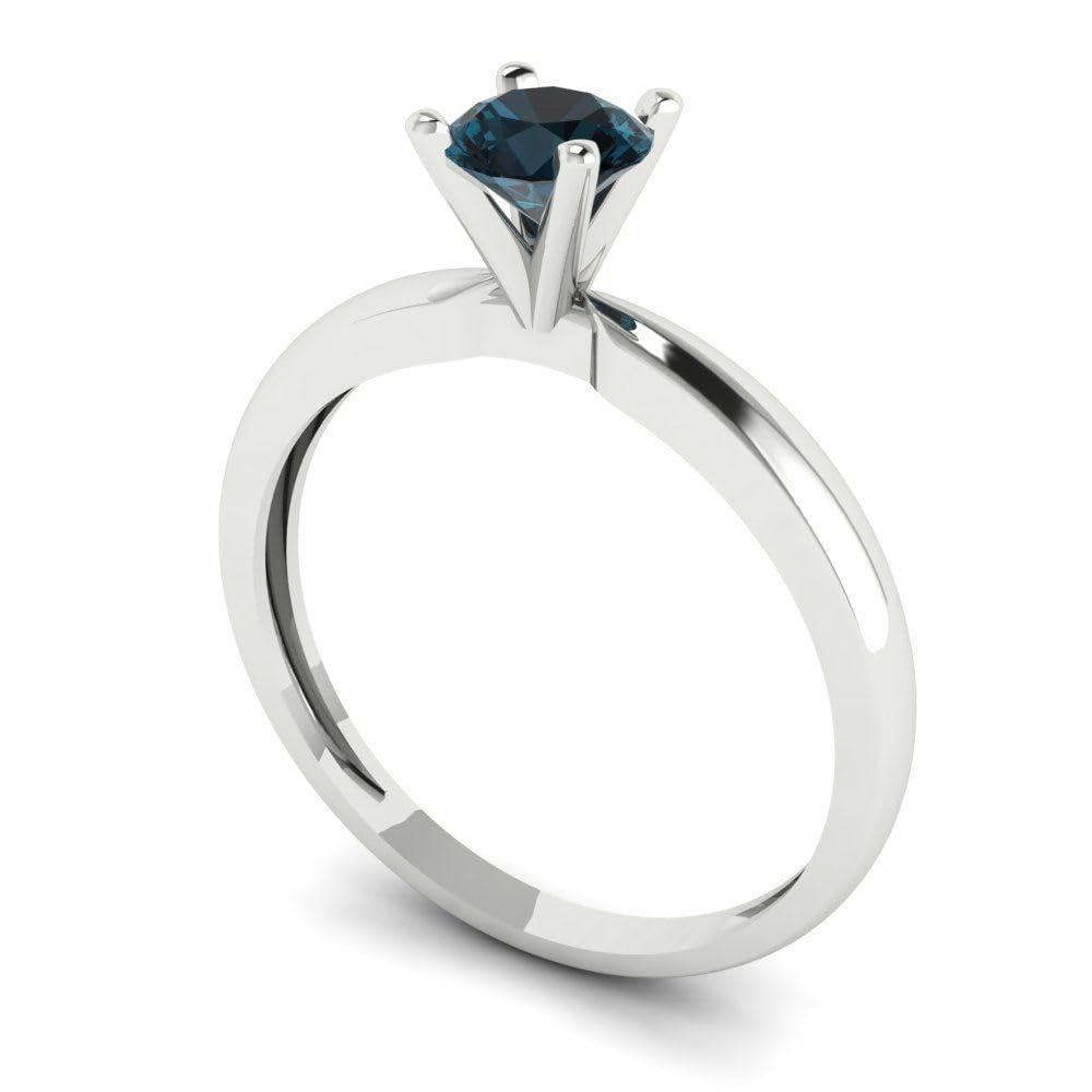 Clara Pucci 0.50 Carat Round Cut Solitaire Natural London Blue Topaz Engagement Ring in 14K White Gold - Perfect for Bridal, Anniversary & Proposal Gifts