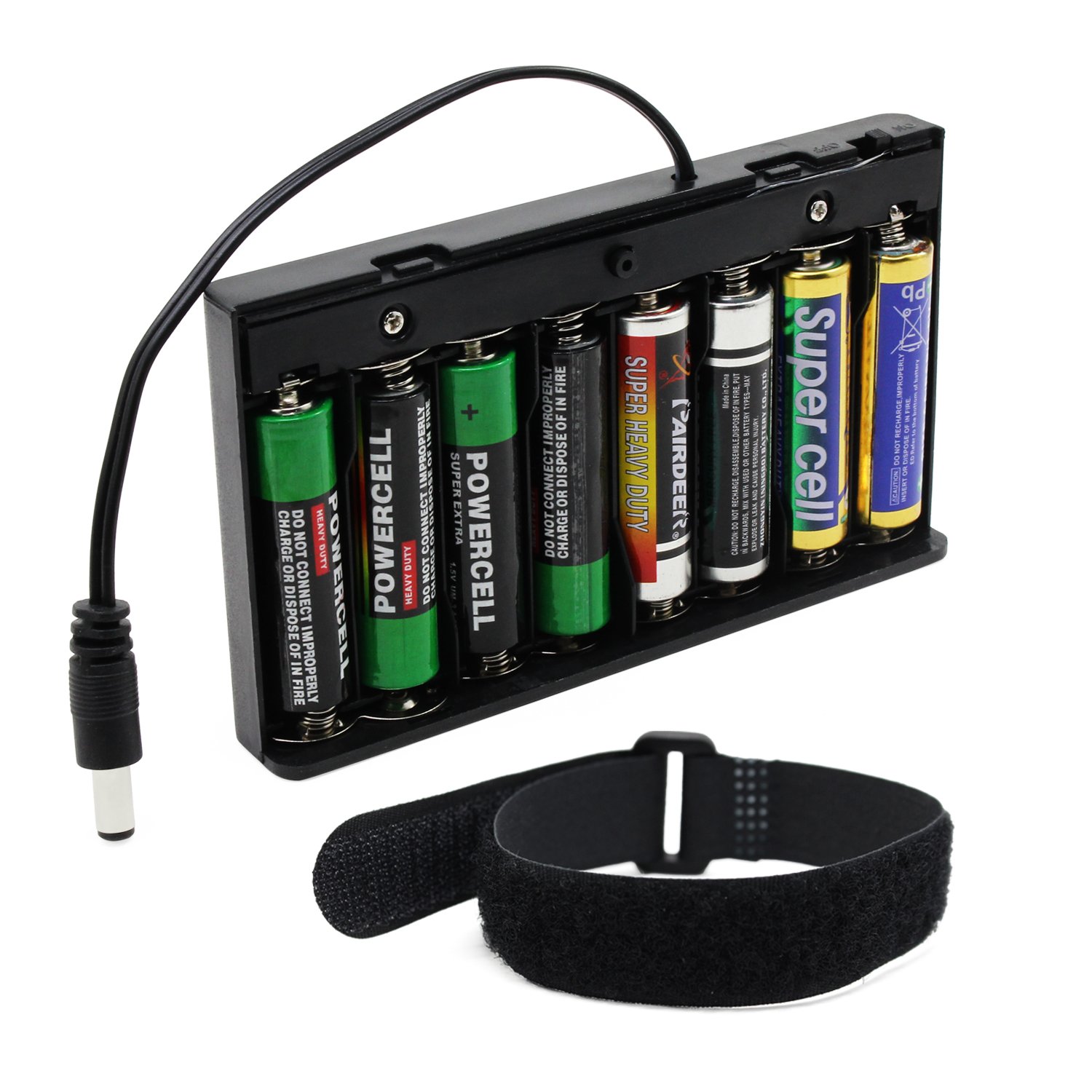2 Pack 8 AA Battery Holder - 12V Plastic Storage Case with DC Plug for DIY Electronics, Toys & Emergency Power Supply