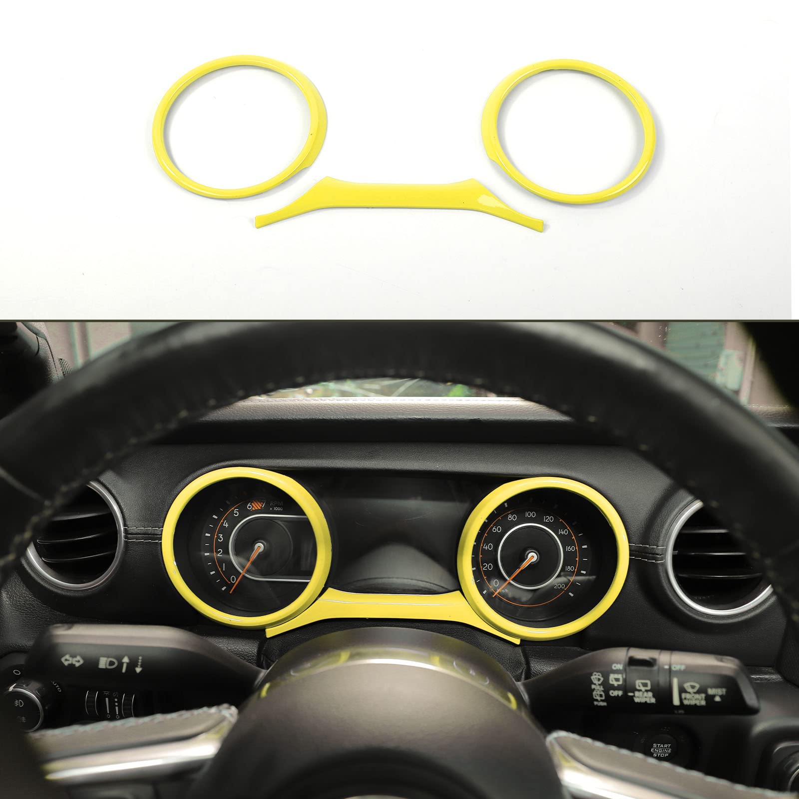 Jeep JL Dashboard Gauge Trim Ring Cover - Yellow Interior Accessories for Wrangler JL/JLU & Gladiator JT (2018-2023) - 3pcs Set - Perfect for Off-Roading & Custom Jeep Upgrades