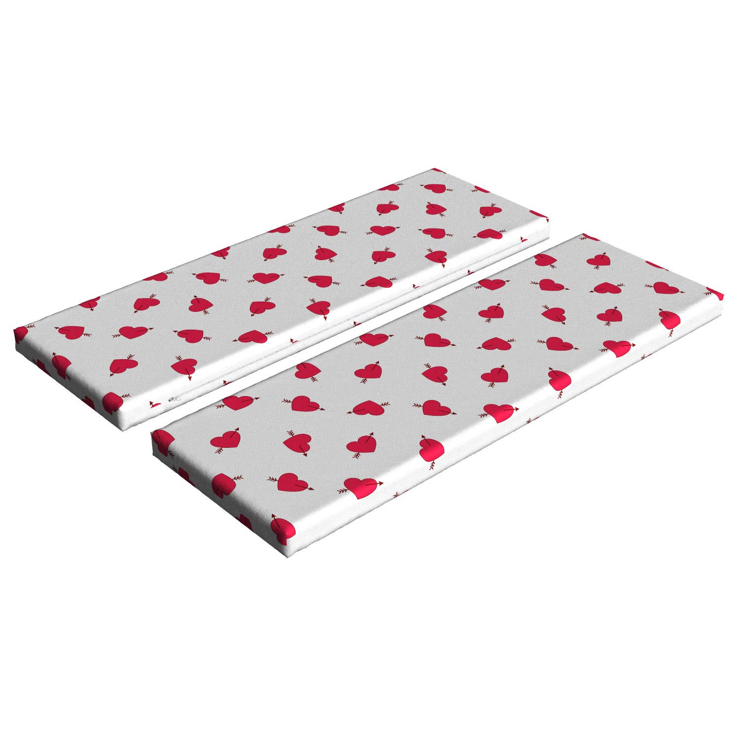 Ambesonne Valentine's Day Bench Cushion Set of 2 - Cartoon Hearts with Arrows Love Romance Pattern, 45