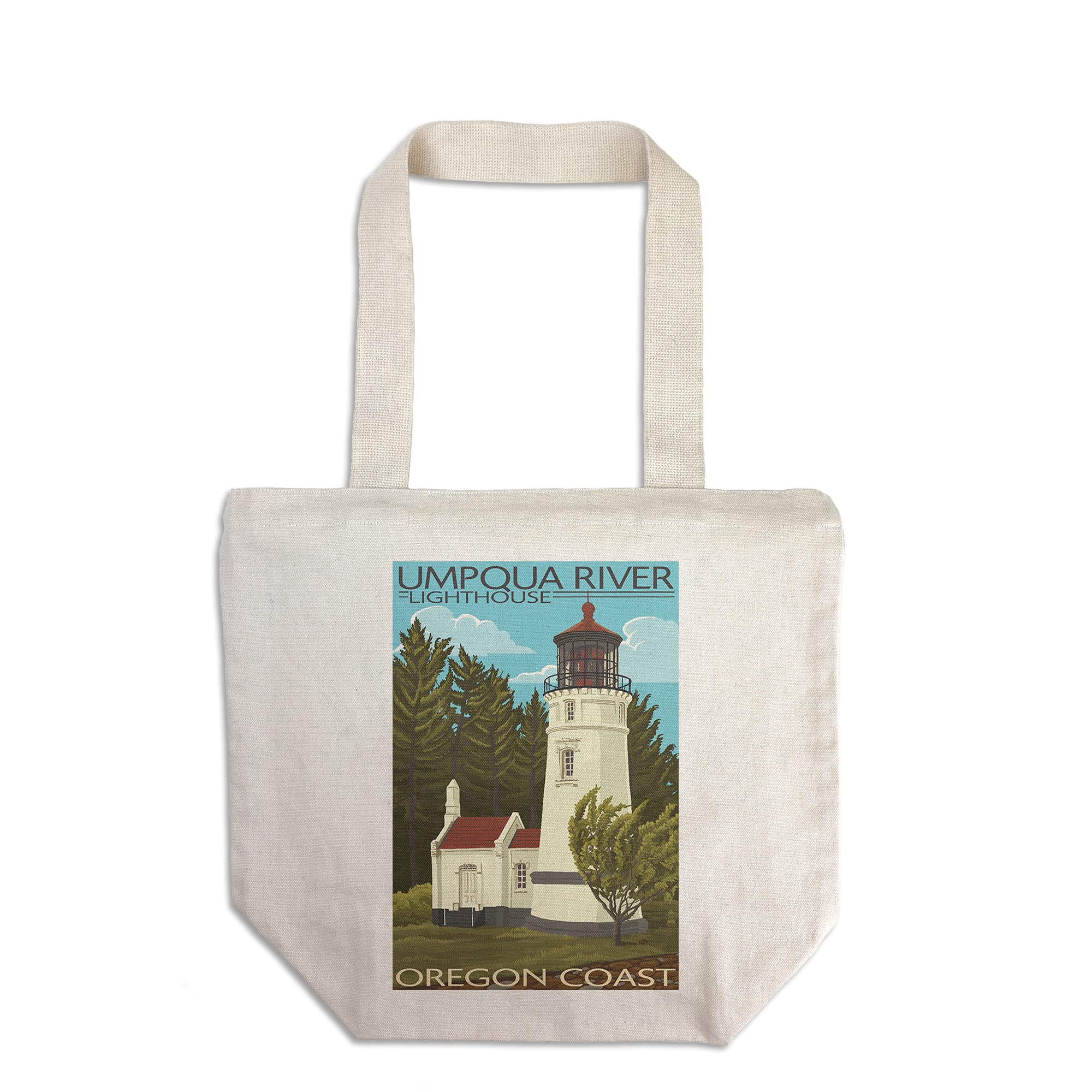 Oregon Umpqua River Lighthouse Tote Bag - 100% Cotton Canvas Reusable Shopping Bag for Beach, Grocery & Travel